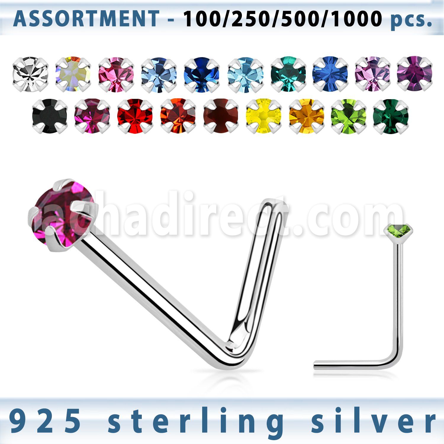 blk498 sterling silver nose stud with 1 5mm prong crystal