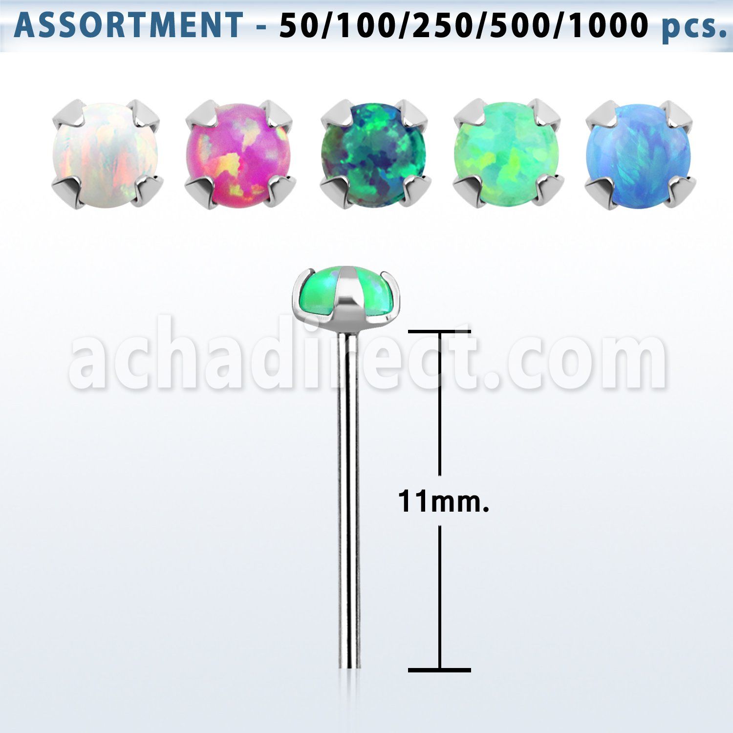 blk573 925 silver bend it nose stud piercing set w 2.5mm opal