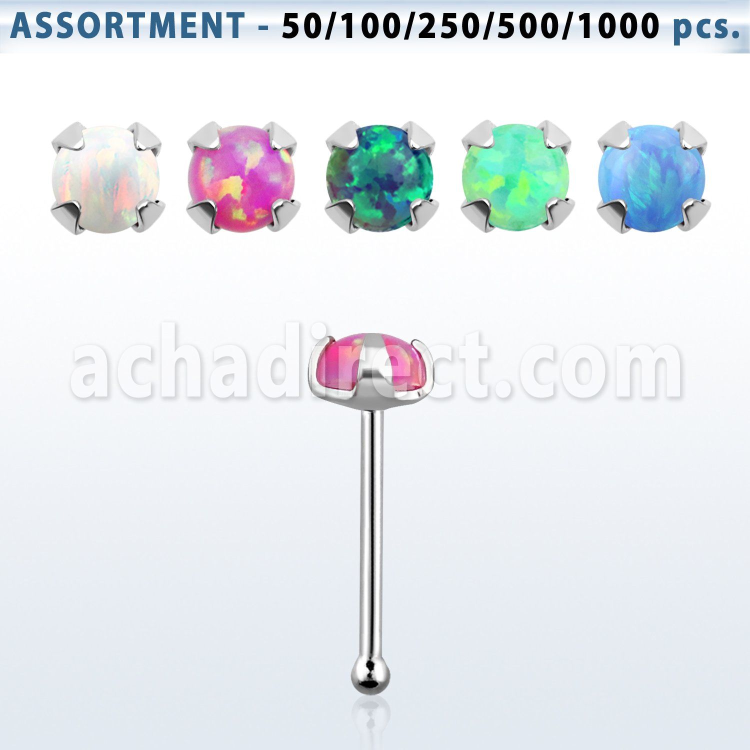 blk574 sterling silver nose bone piercing bulk w 2.5mm opal