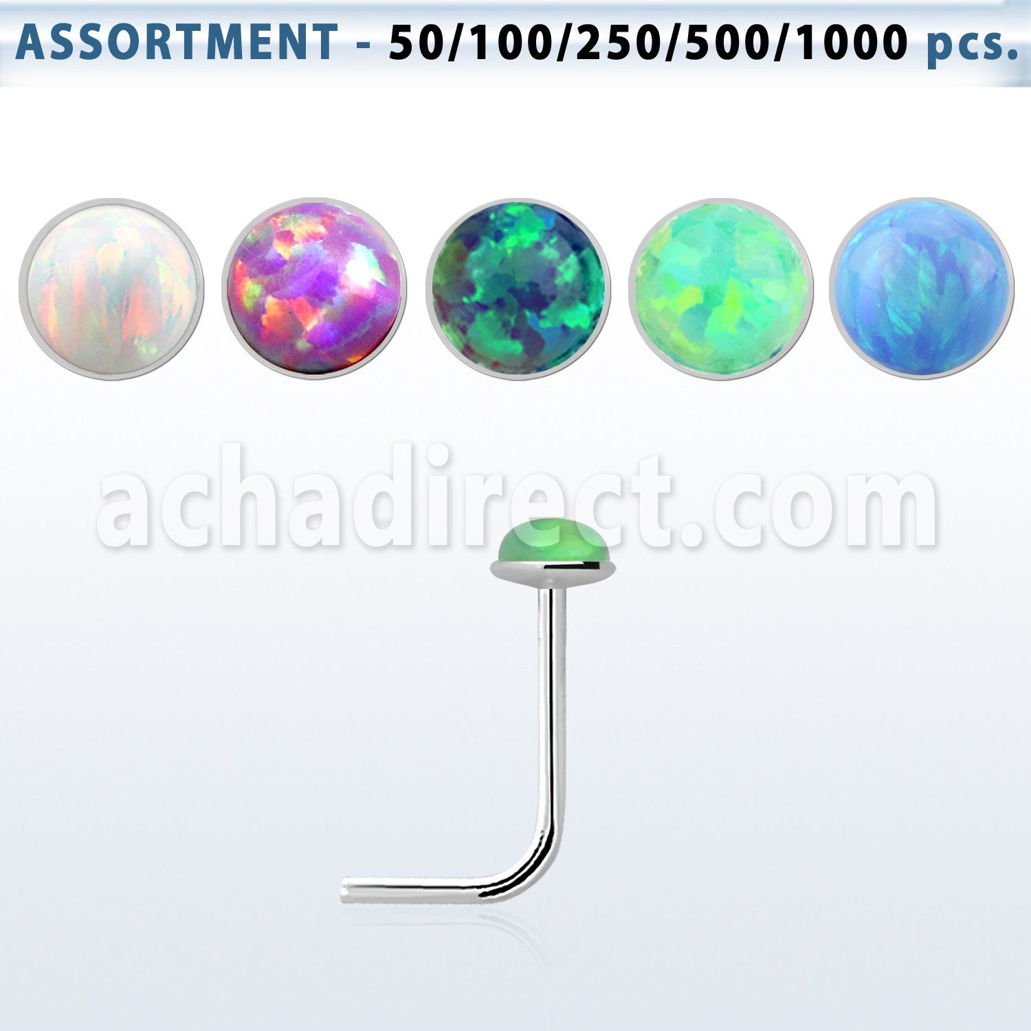 blk596 bulk of silver nose studs w 1.5mm round synthetic opals