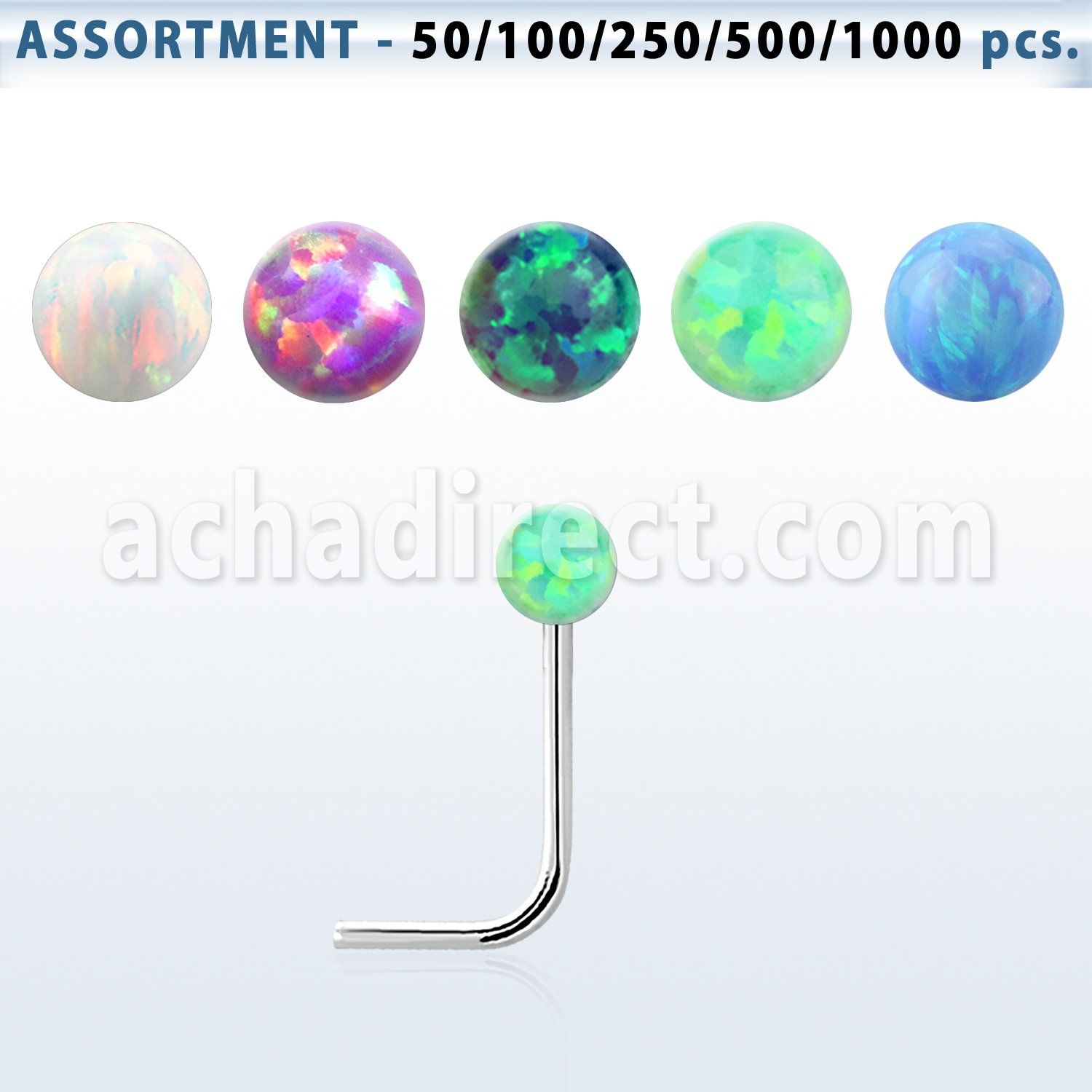 blk602 bulk of silver nose studs w2mm ball shaped opal top