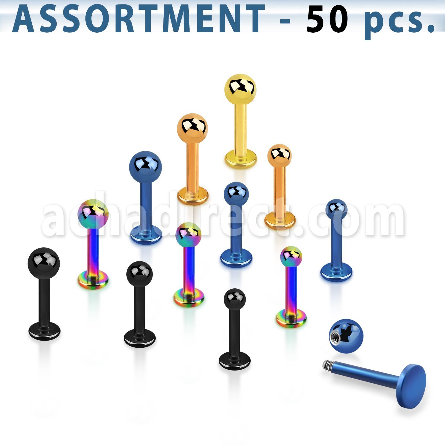 blk73 bulk of anodized 316l steel labret with 3mm 4mm balls