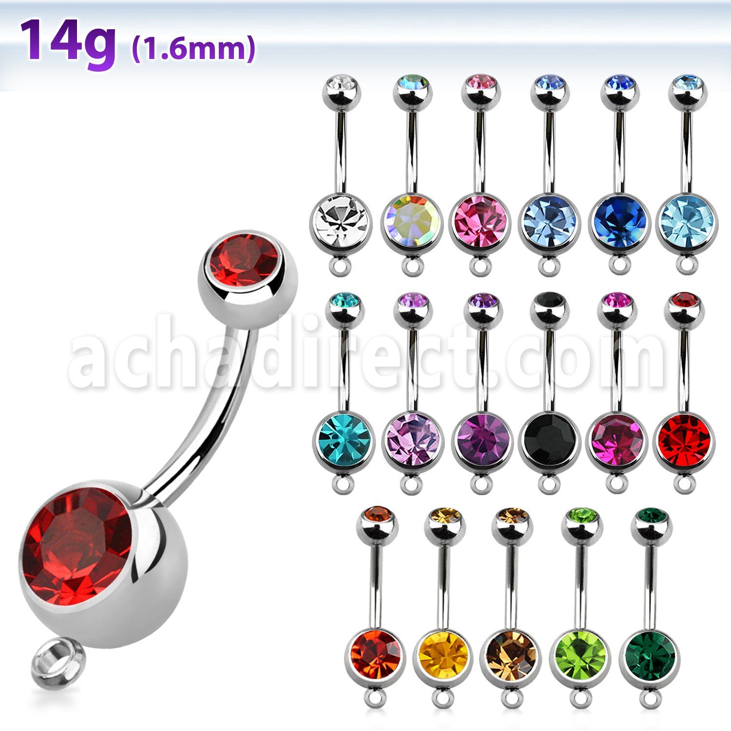 bn2cgh 316l steel belly banana w 8mm 5mm bezel ball with hook