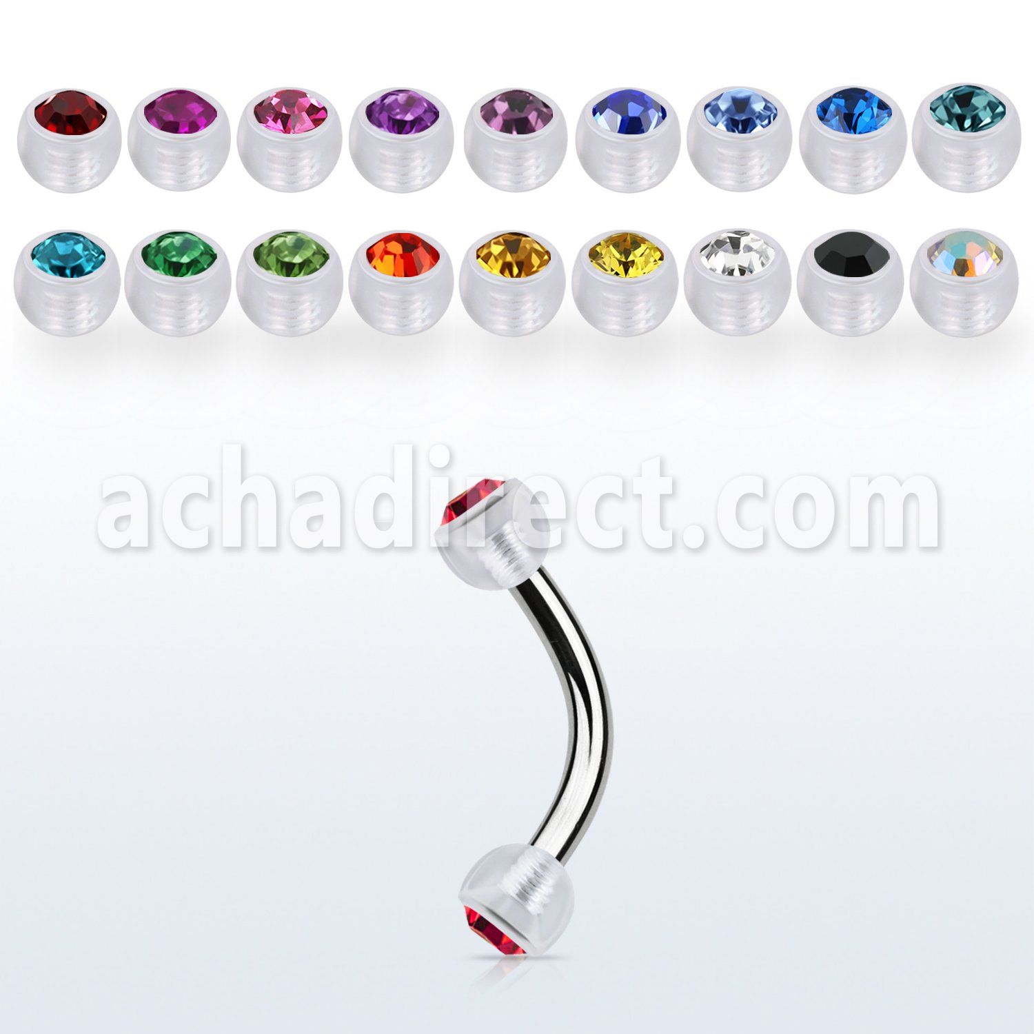 bnajb4 steel banana w 4mm bio flex balls w bezel set crystals