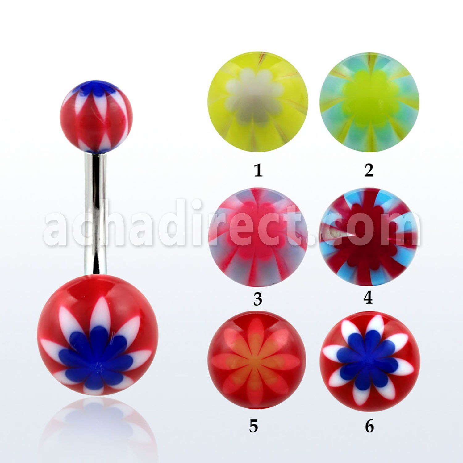 bndxe 316l steel belly banana with 5 8mm flower acrylic ball