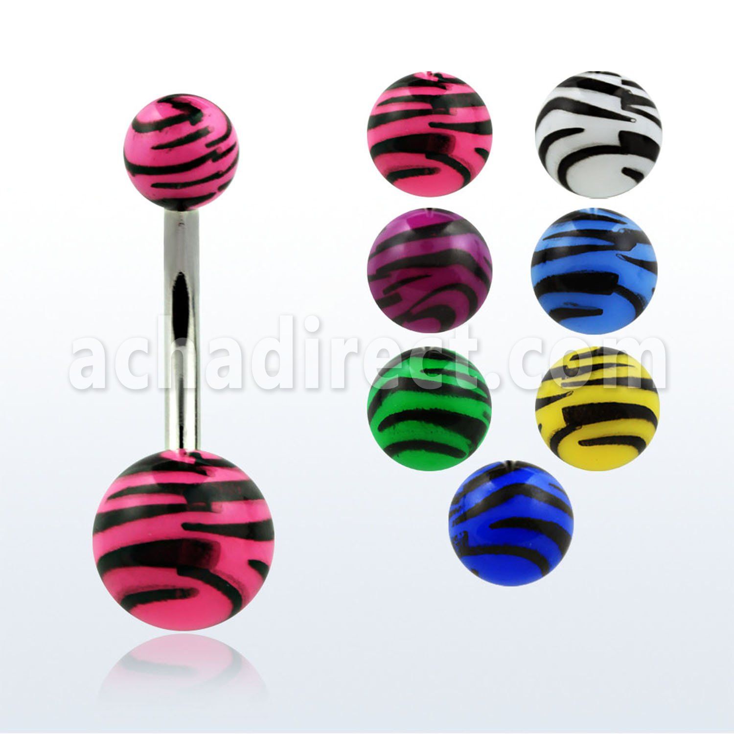 bndxj 316l steel belly banana with 5 8mm zebra striped ball