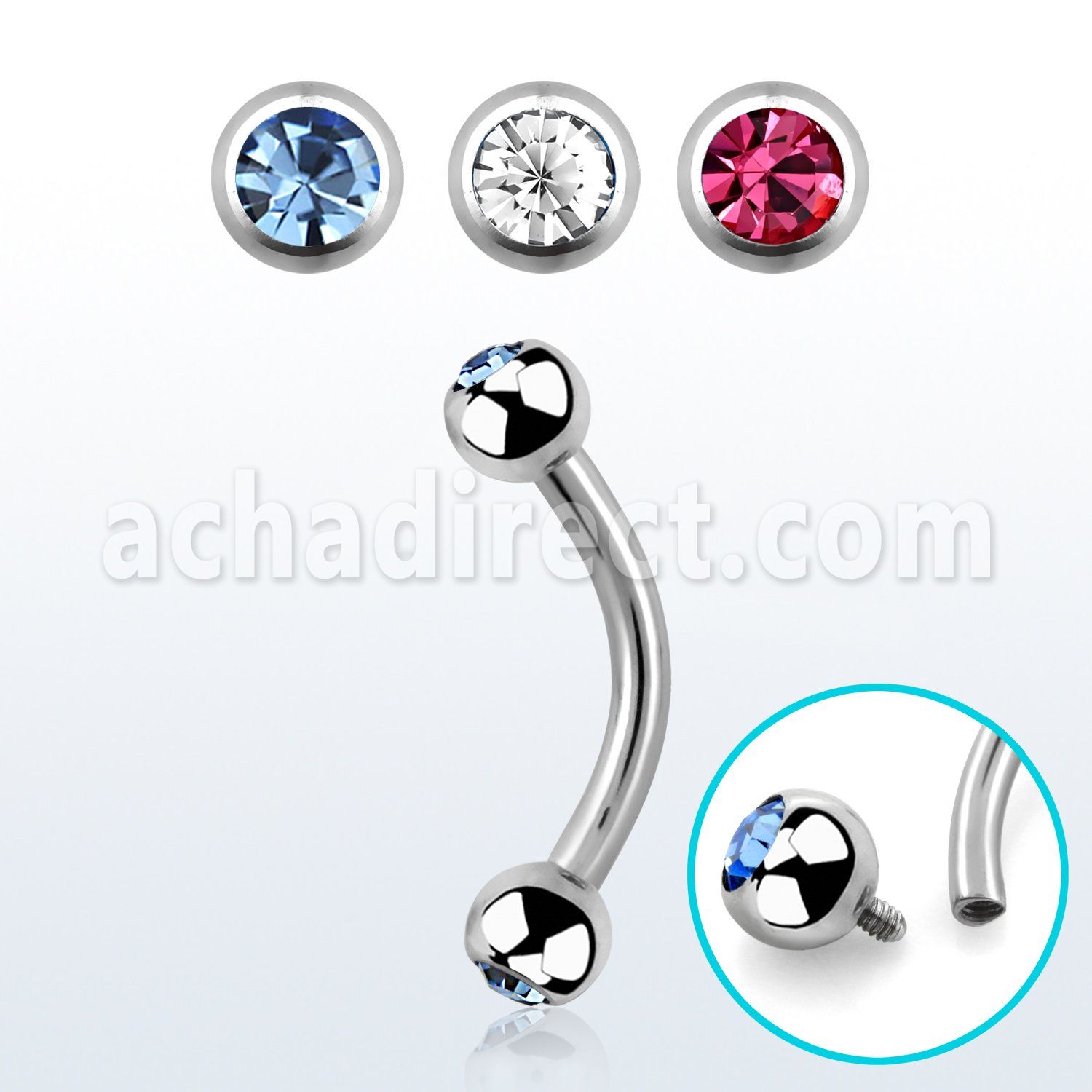 bne2cin 316l steel eyebrow banana with threaded 3mm bezel ball