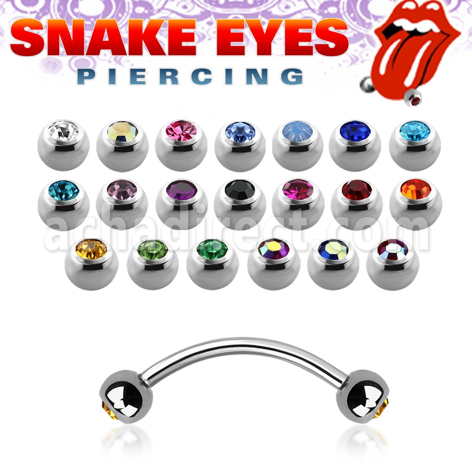 bne2cl 316l steel snake eye piercing banana with 3mm bezel ball