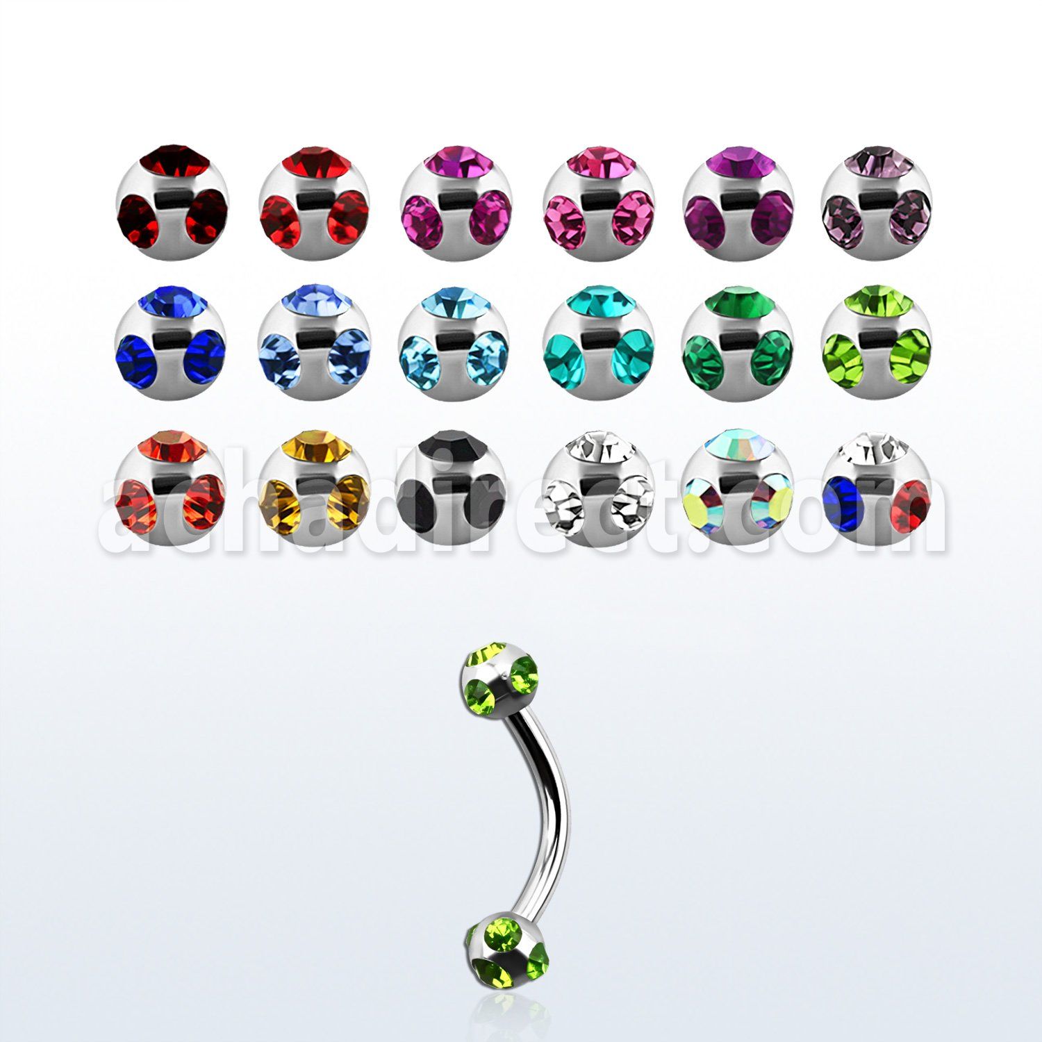 bnec3 316l steel belly banana with 3mm multi jewel ball