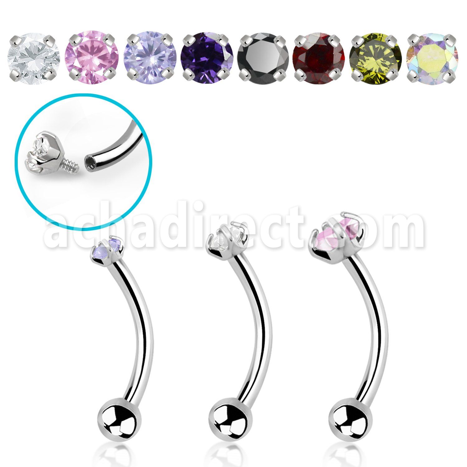 bneczin steel banana prong set cz plain ball internal