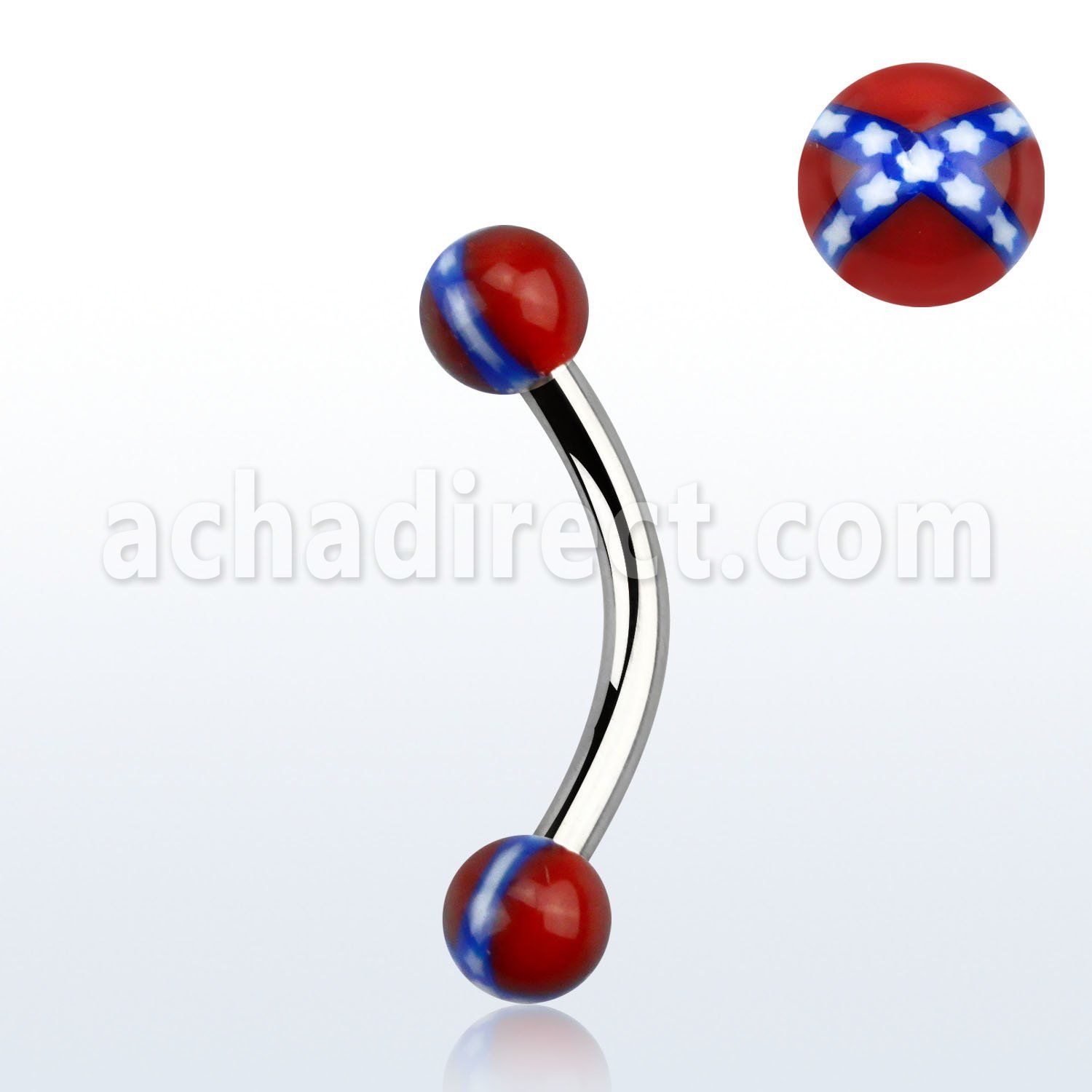 bnedxs 316l steel eyebrow banana with confederate acrylic balls