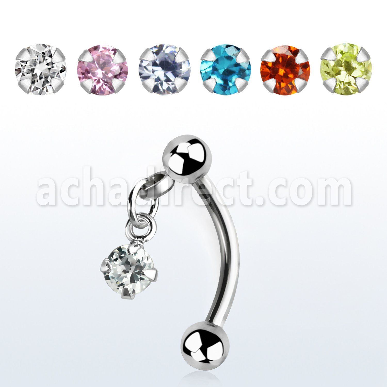 bnerv3 316l steel eyebrow banana with 3mm ball dangling cz