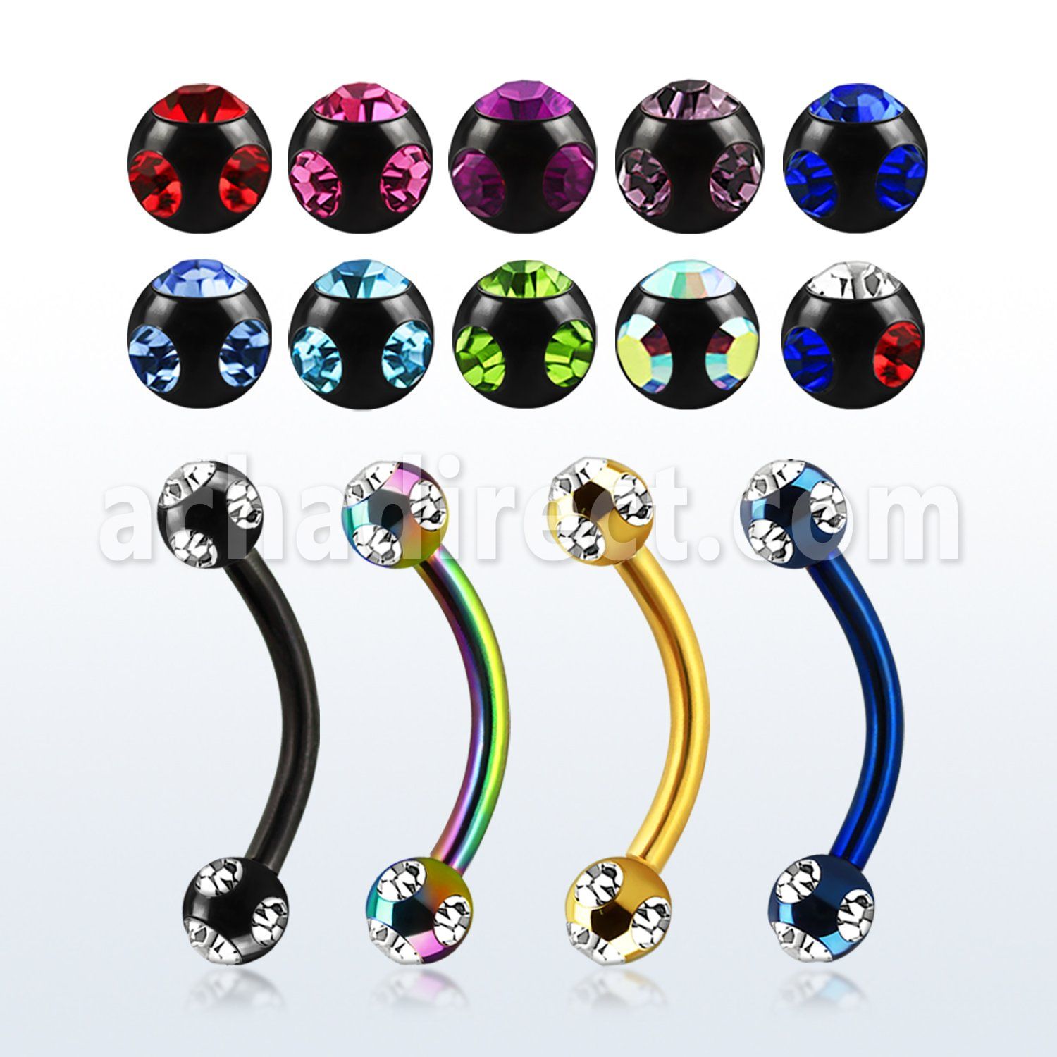 bnetc3 anodized 316l steel eyebrow banana w 3mm jewel ball