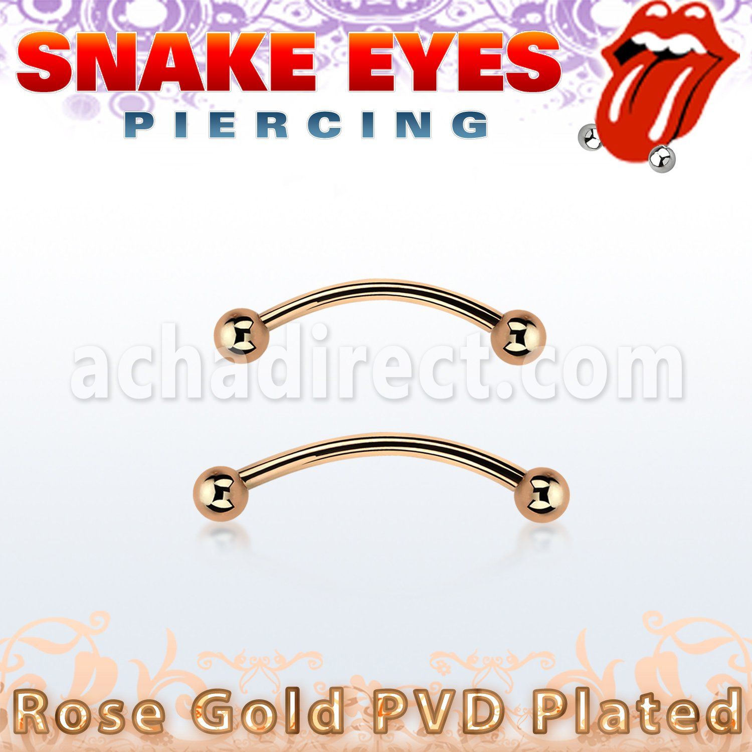 bnettbl rose gold steel snake eye piercing banana w 2 3mm balls