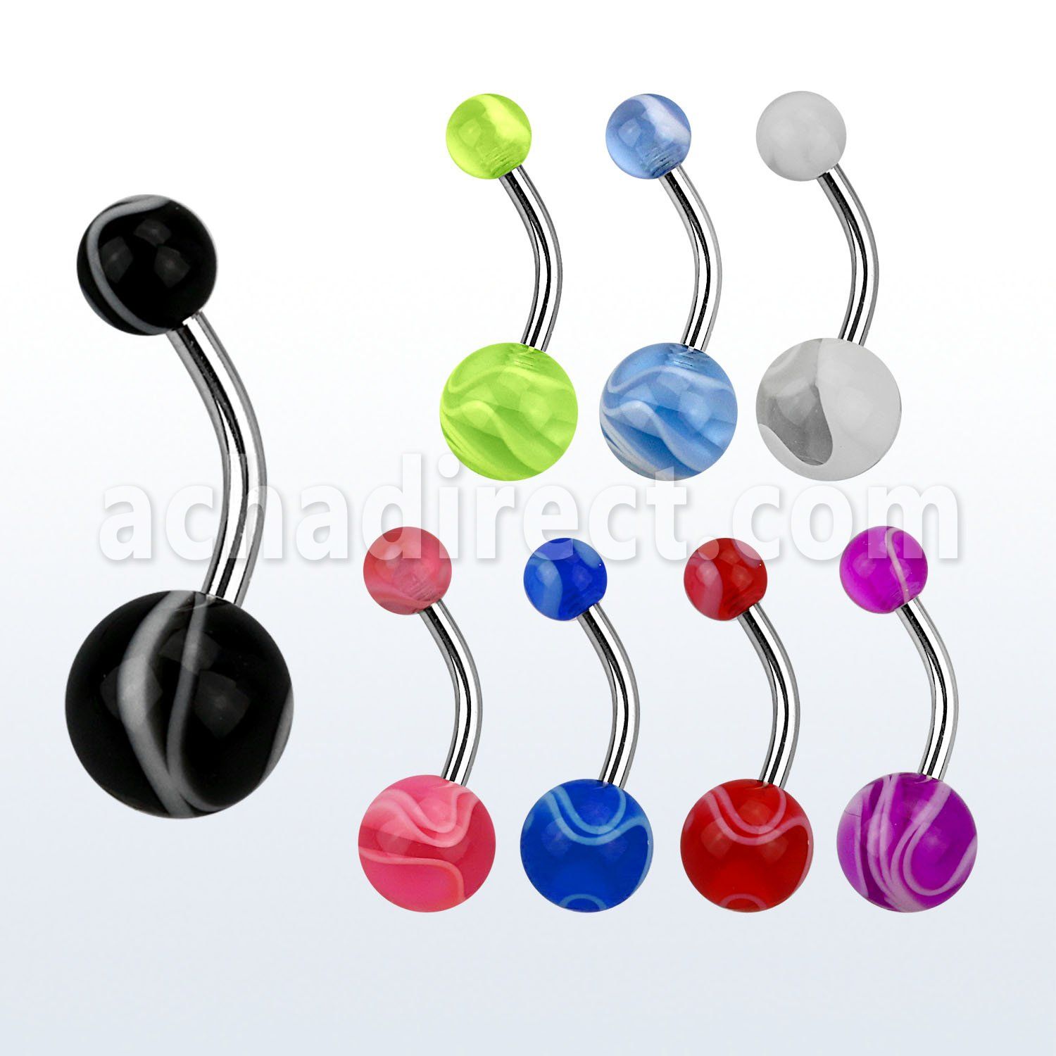 bnmb 316l steel belly banana with 5 8mm acrylic marble balls