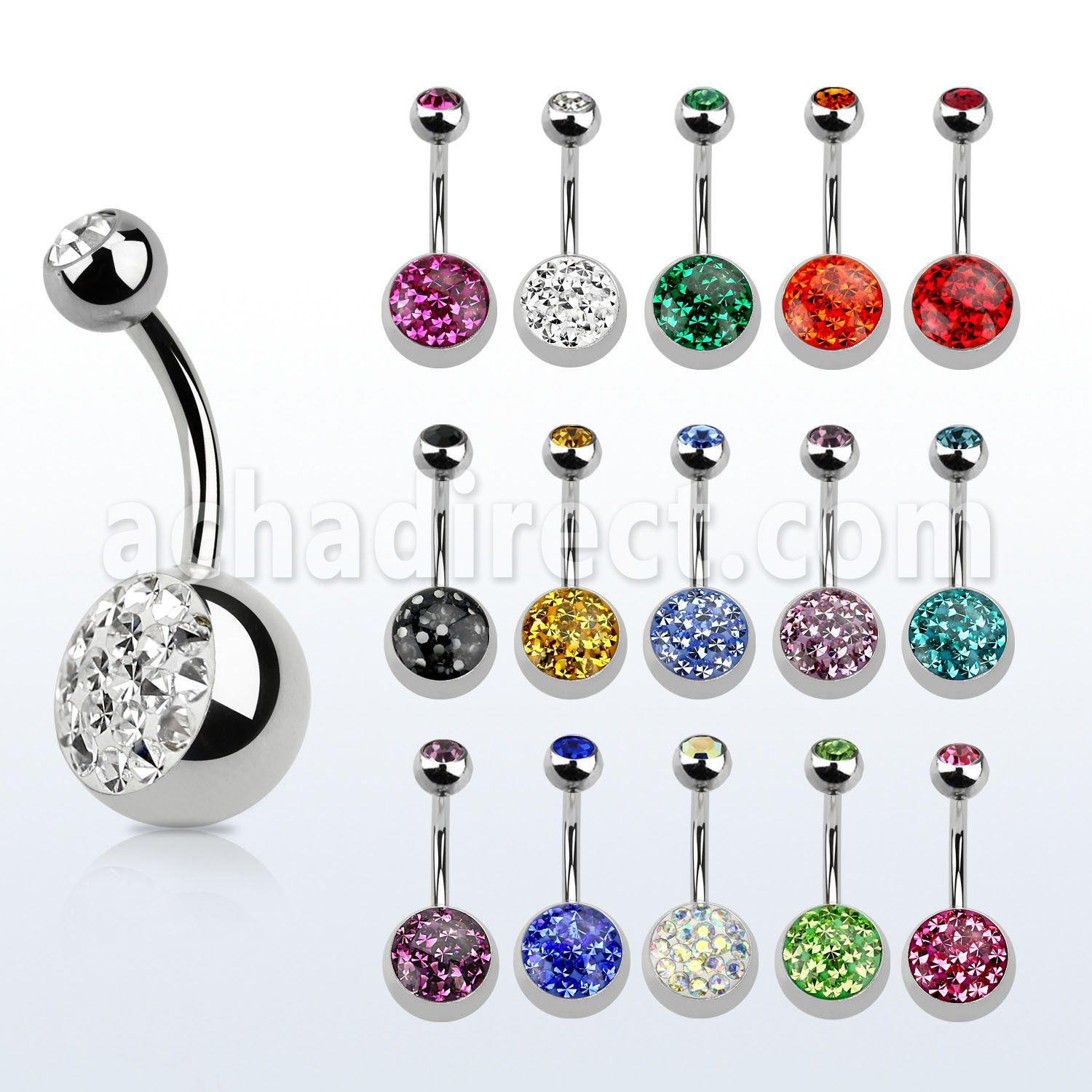 bnmtj15j 316l steel belly banana w 10mm half multi crystall ball