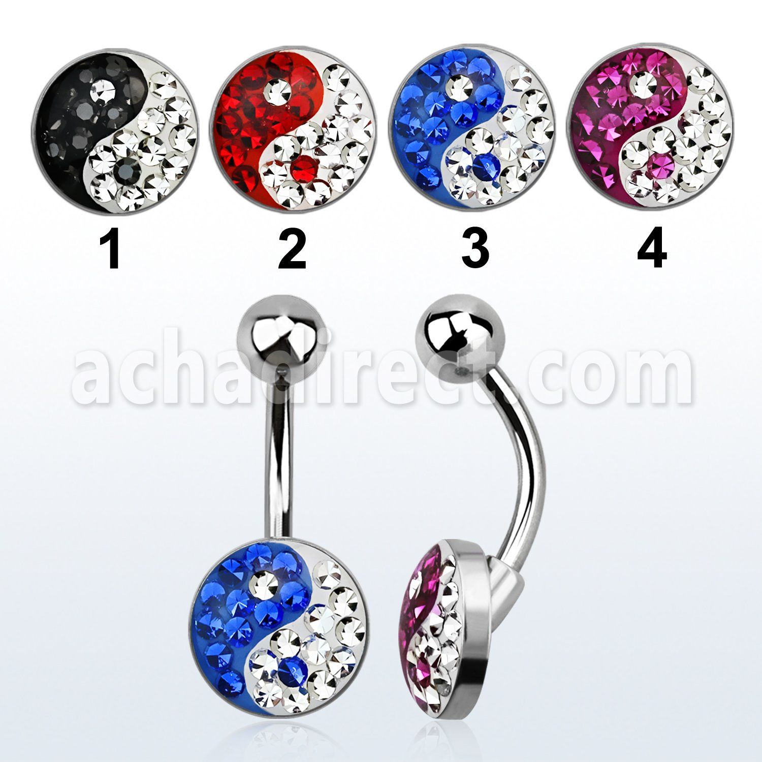 bnmtj17 steel belly banana w flat w crystals in ying yang symbol