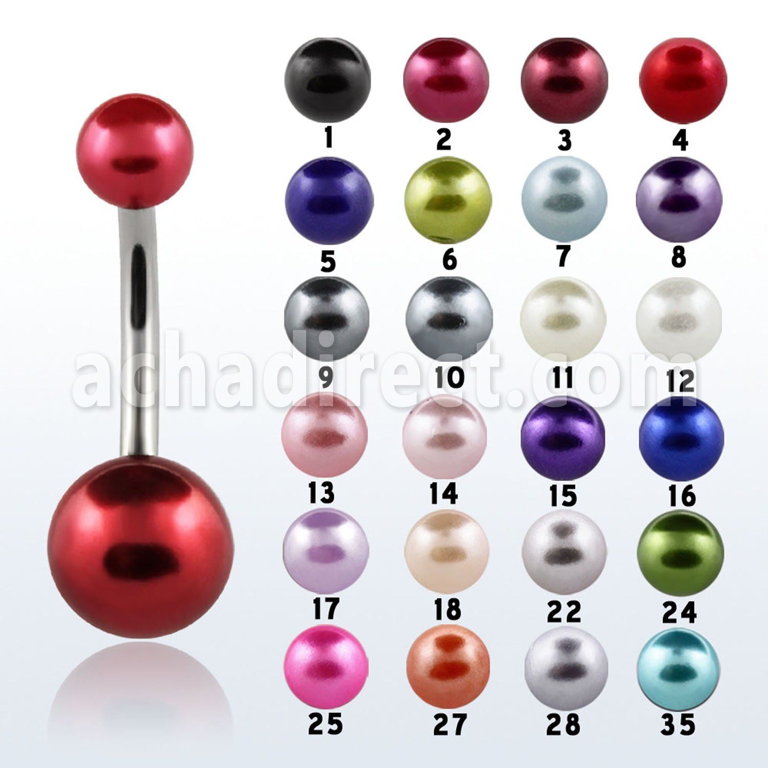 bnprb 316l steel belly banana with two faux pearl balls