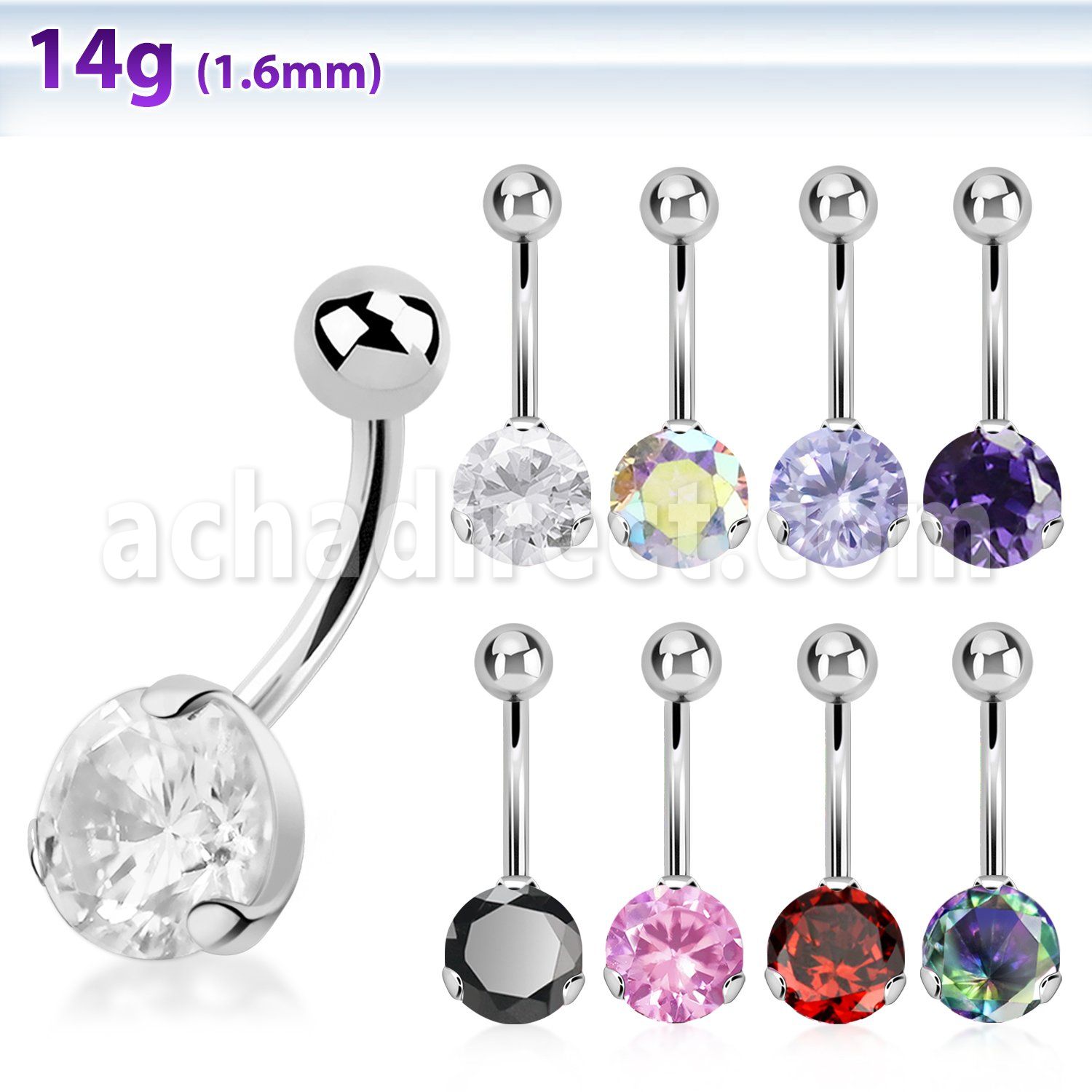 bnrdz8 316l steel casting belly banana with prong cz stone