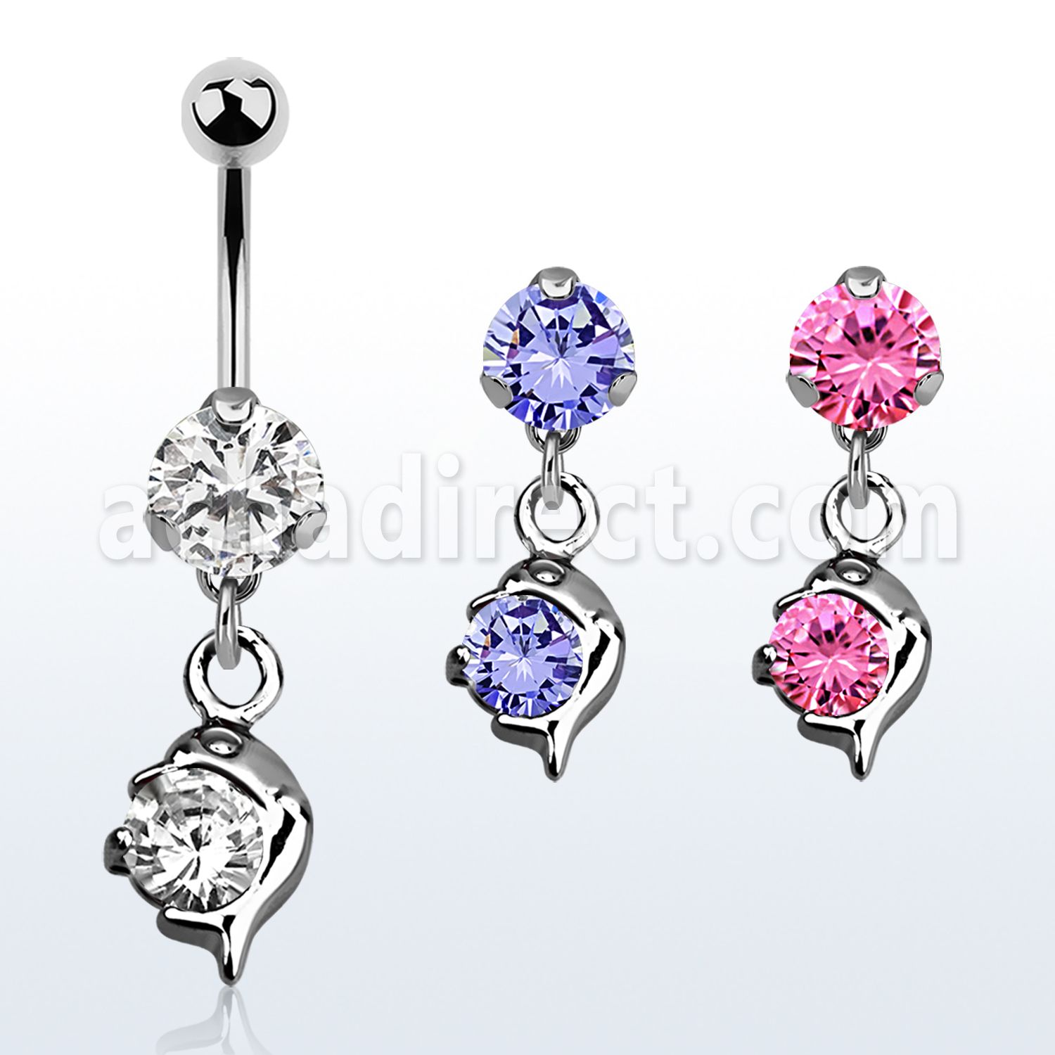 bnrz10 casted steel cz belly banana w small dolphin design w cz