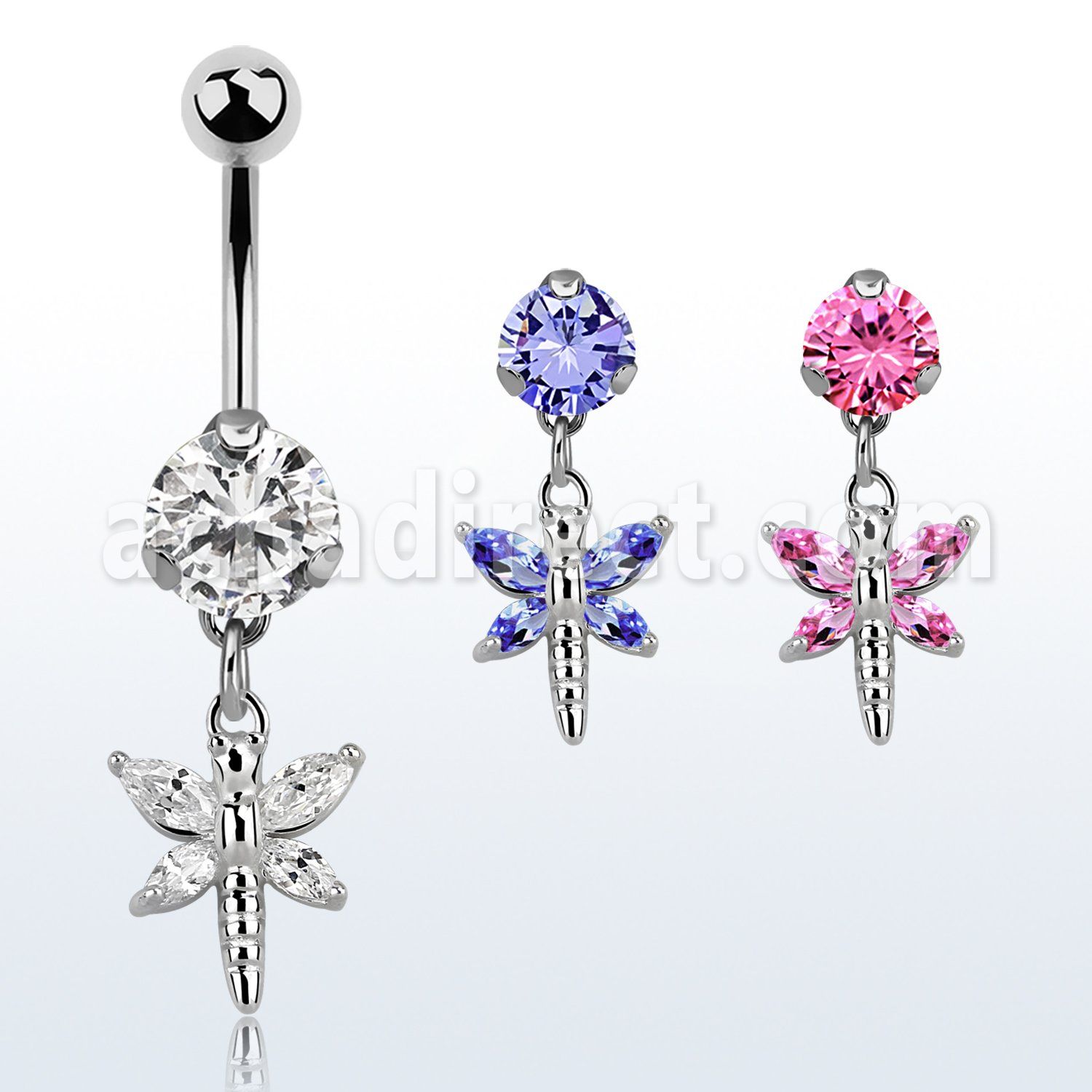 bnrz349 casted steel cz belly banana w dragonfly w cz wings