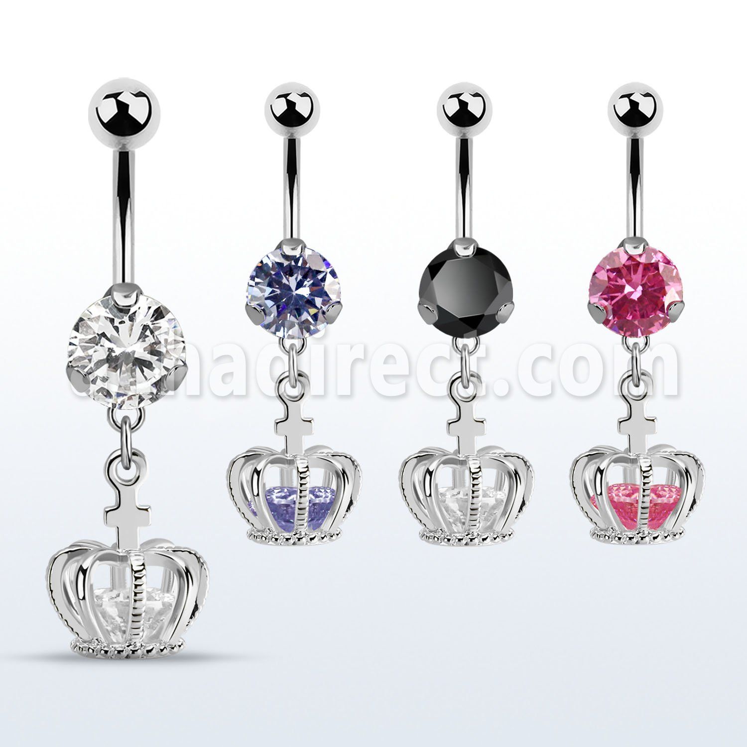 bnrz590 steel casting belly banana w cz dangling crown w cz