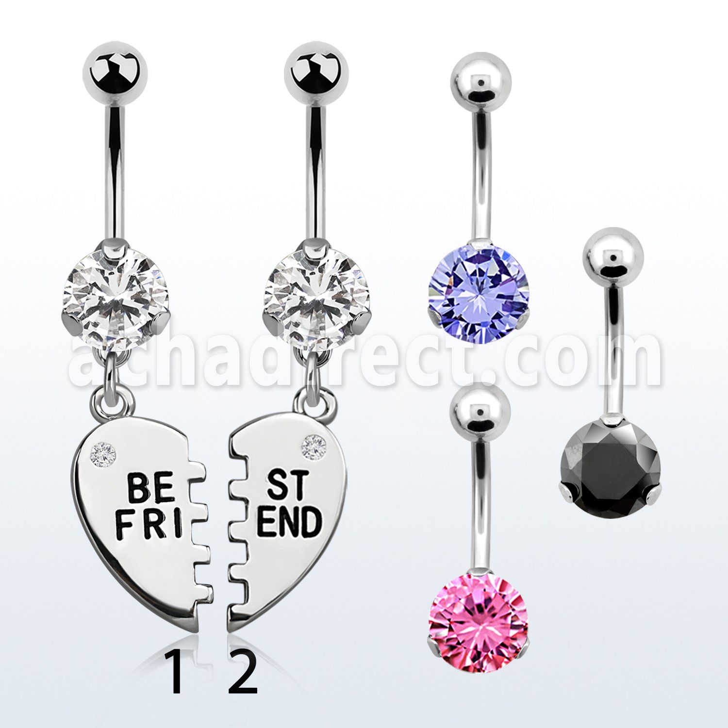 bnrz686 casted steel cz belly banana w best friends dangling