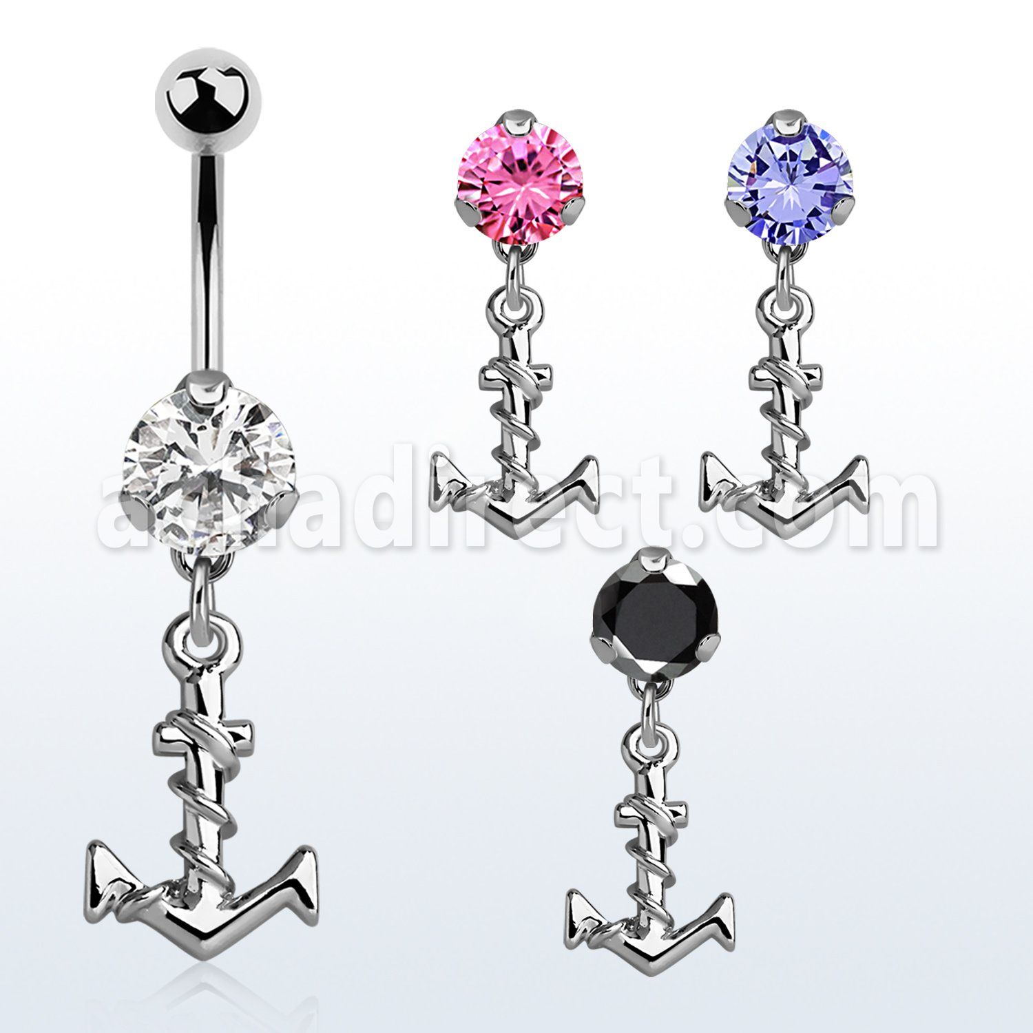bnrz699 casted steel cz belly banana w plain anchor w rope