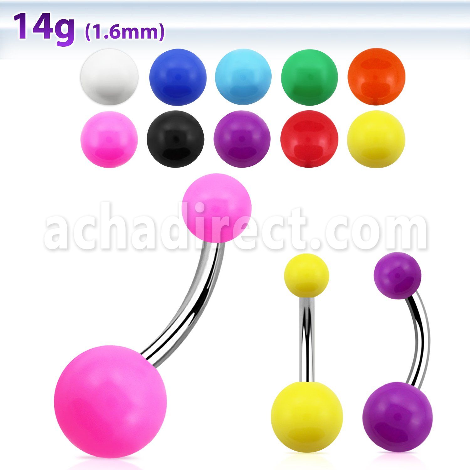 bnsa 316l steel belly bananas w 5 8mm acrylic color ball