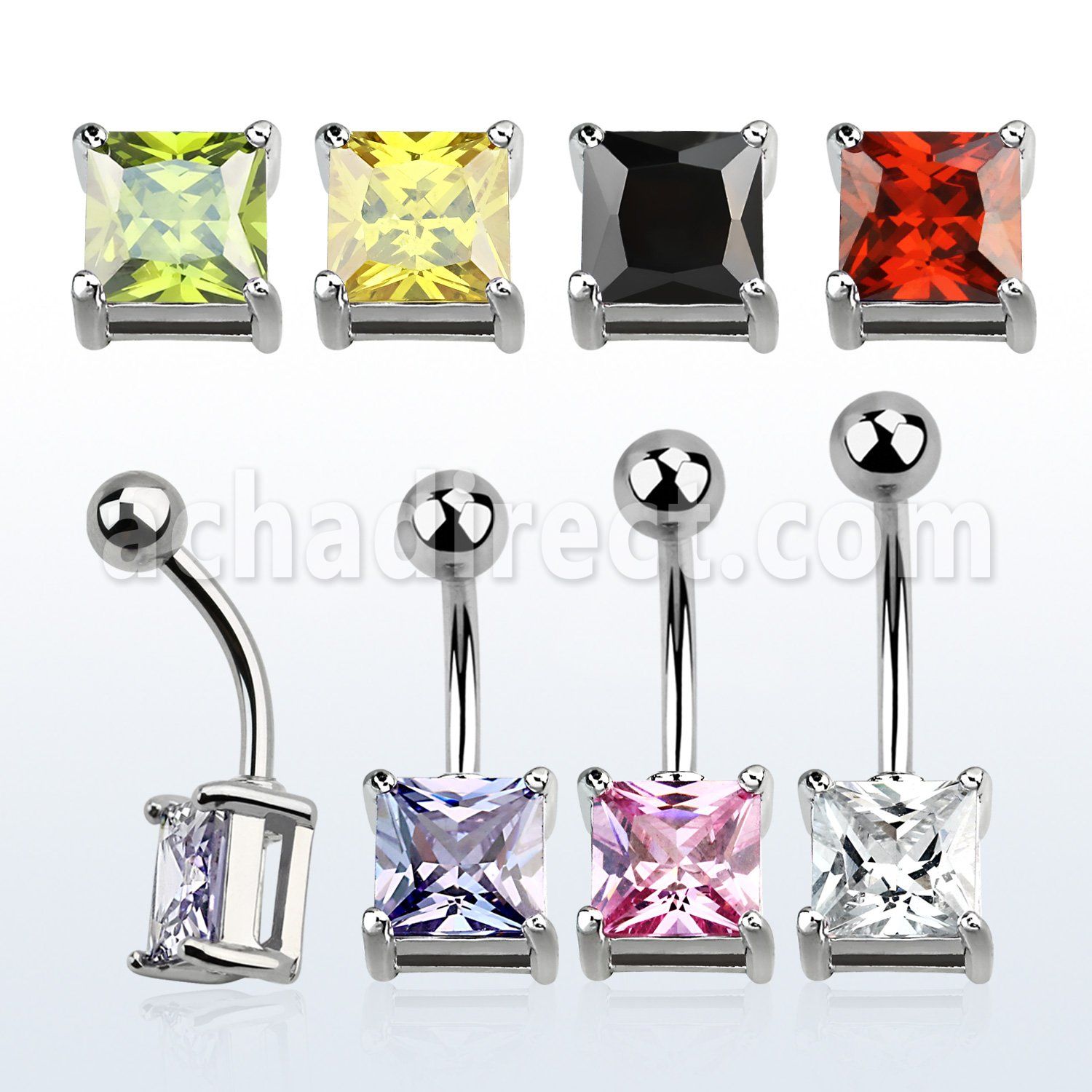 bnsqz steel belly banana w an 7mm prong set square cz stone