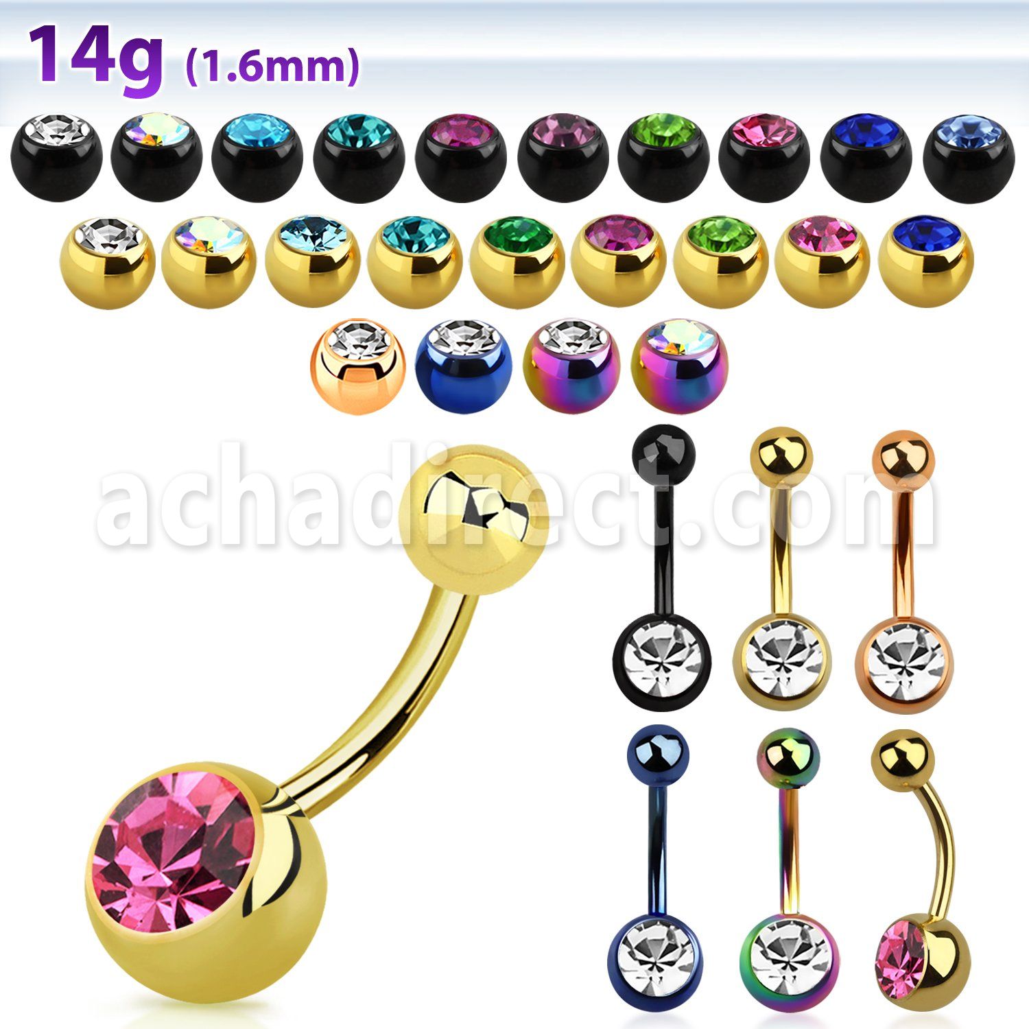 bnt1cg pvd 316l steel belly banana w 8mm jewel steel ball