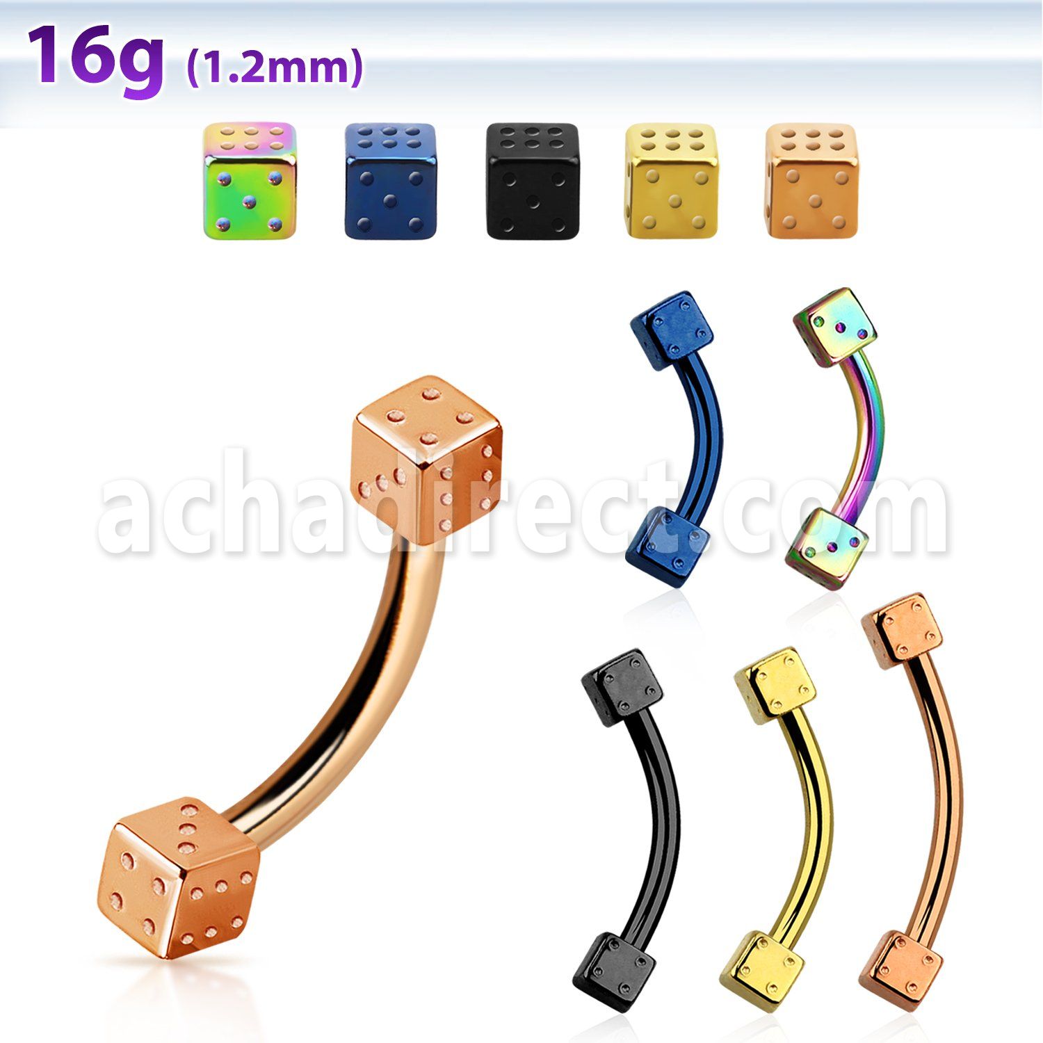 bnt2di anodized 316l steel eyebrow banana w 3mm dice