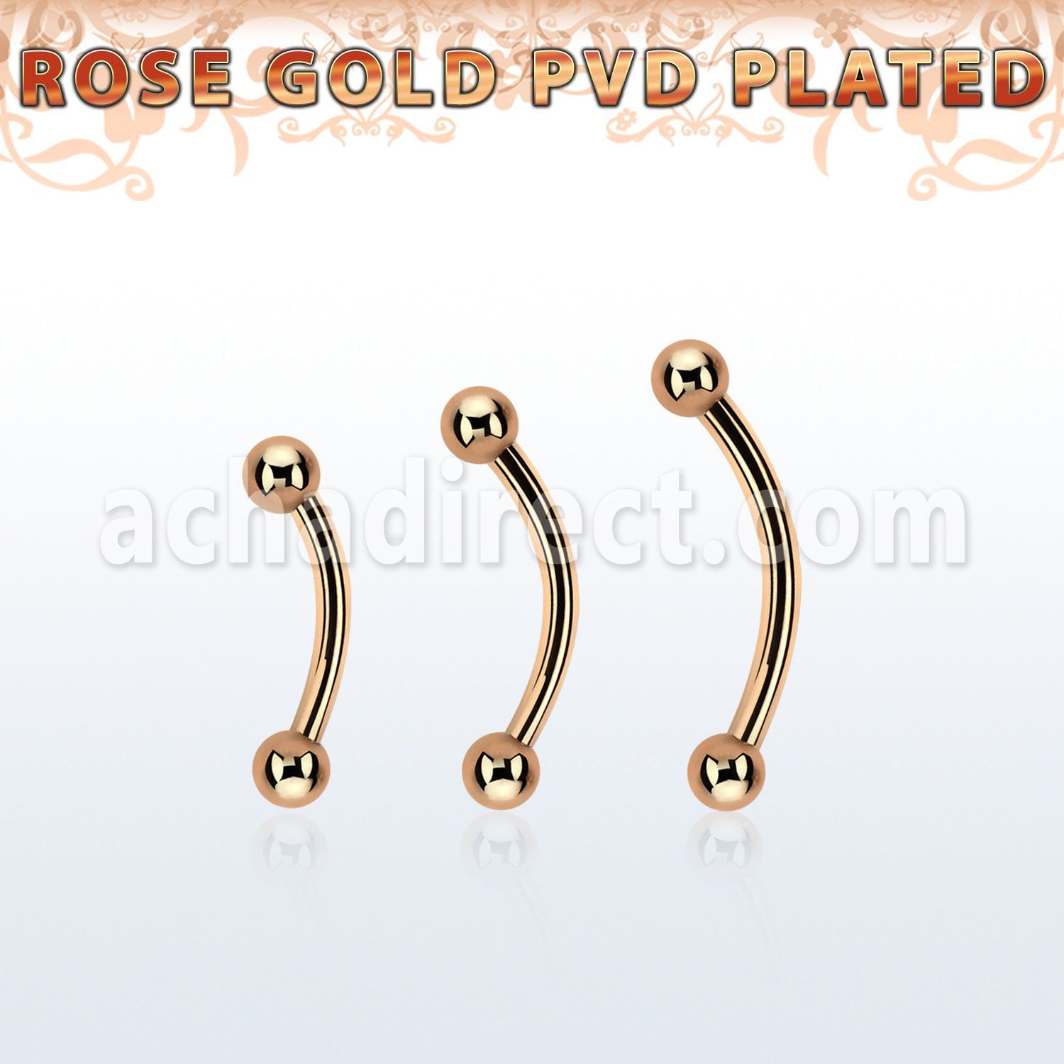 bnttb3 rose gold steel banana w 2 3mm balls