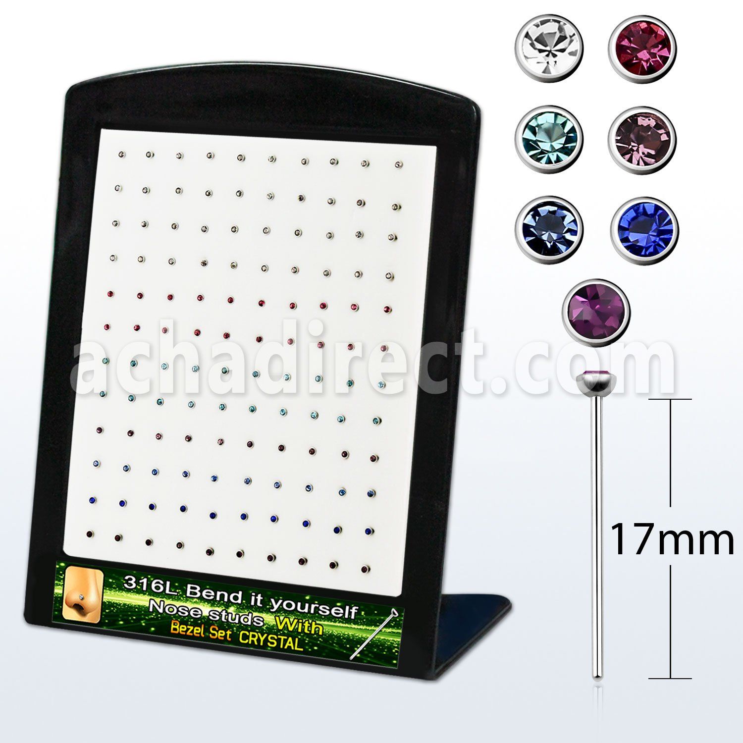 bnycb25m board unbend steel nose stud w bezel set color crystal