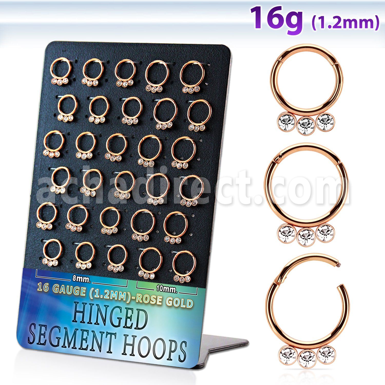 board rose gold steel hinged segment ring w crystal below