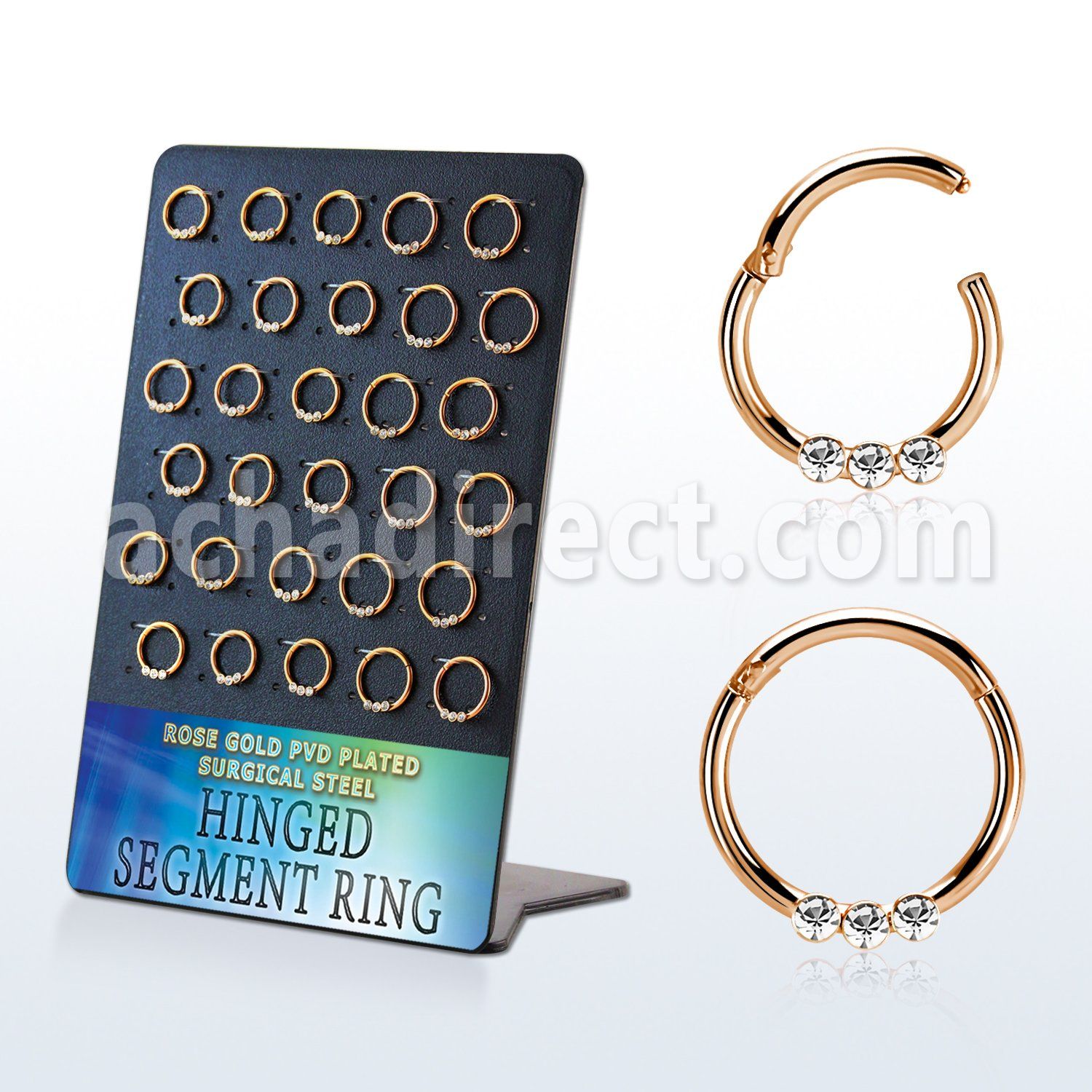 board rose gold steel hinged segment ring w small crystal