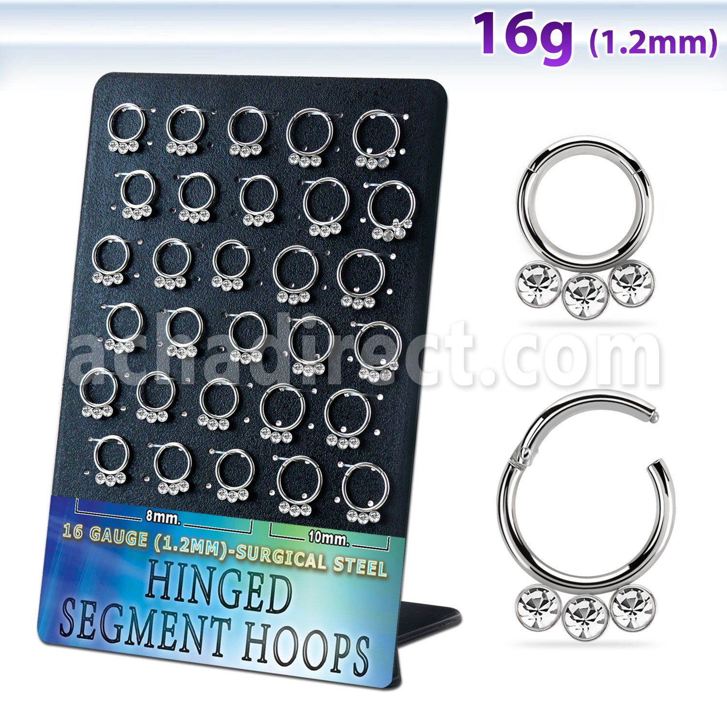 board w steel hinged segment rings 16g clear crystals