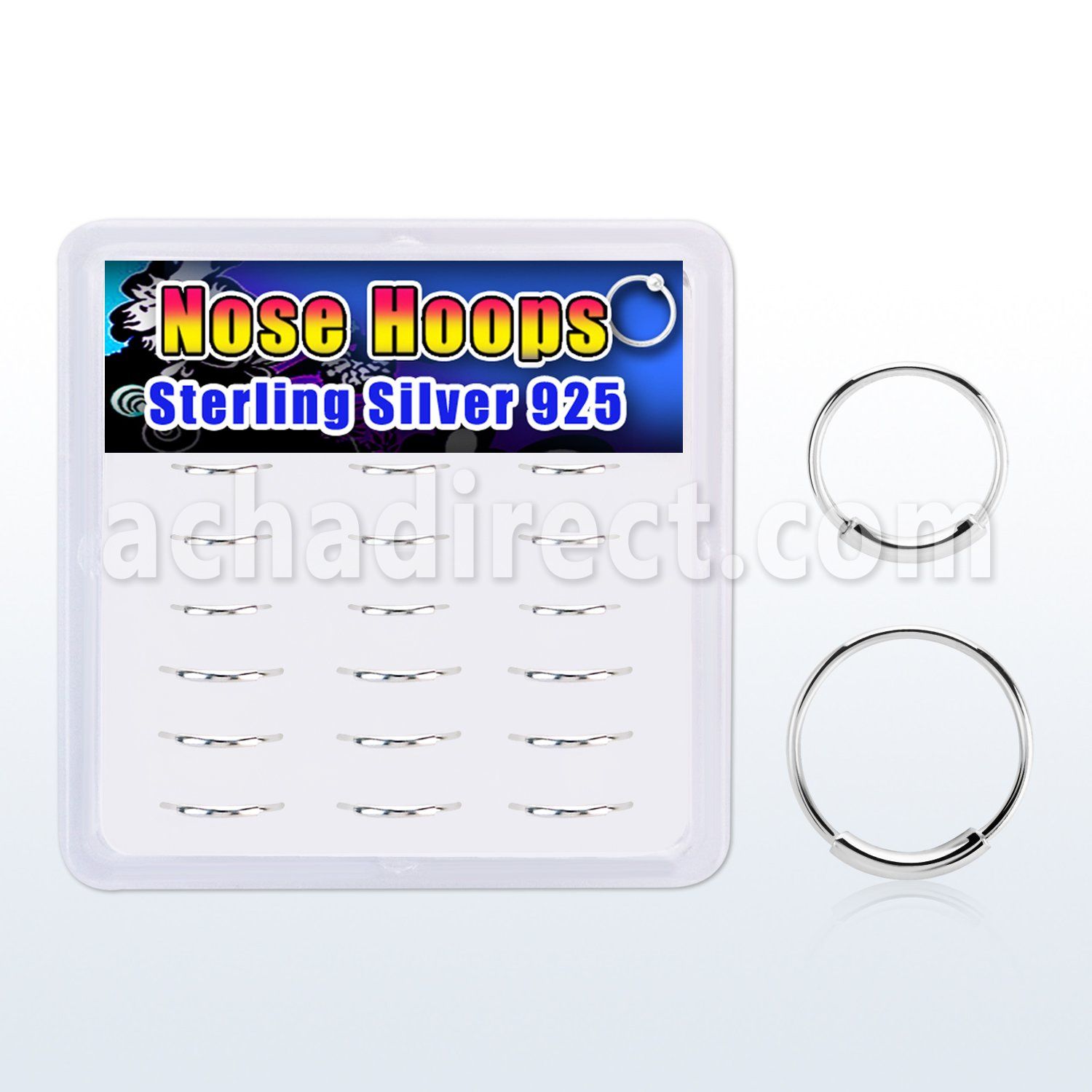 box w 18 pcs. of 925 silver endless nose hoops