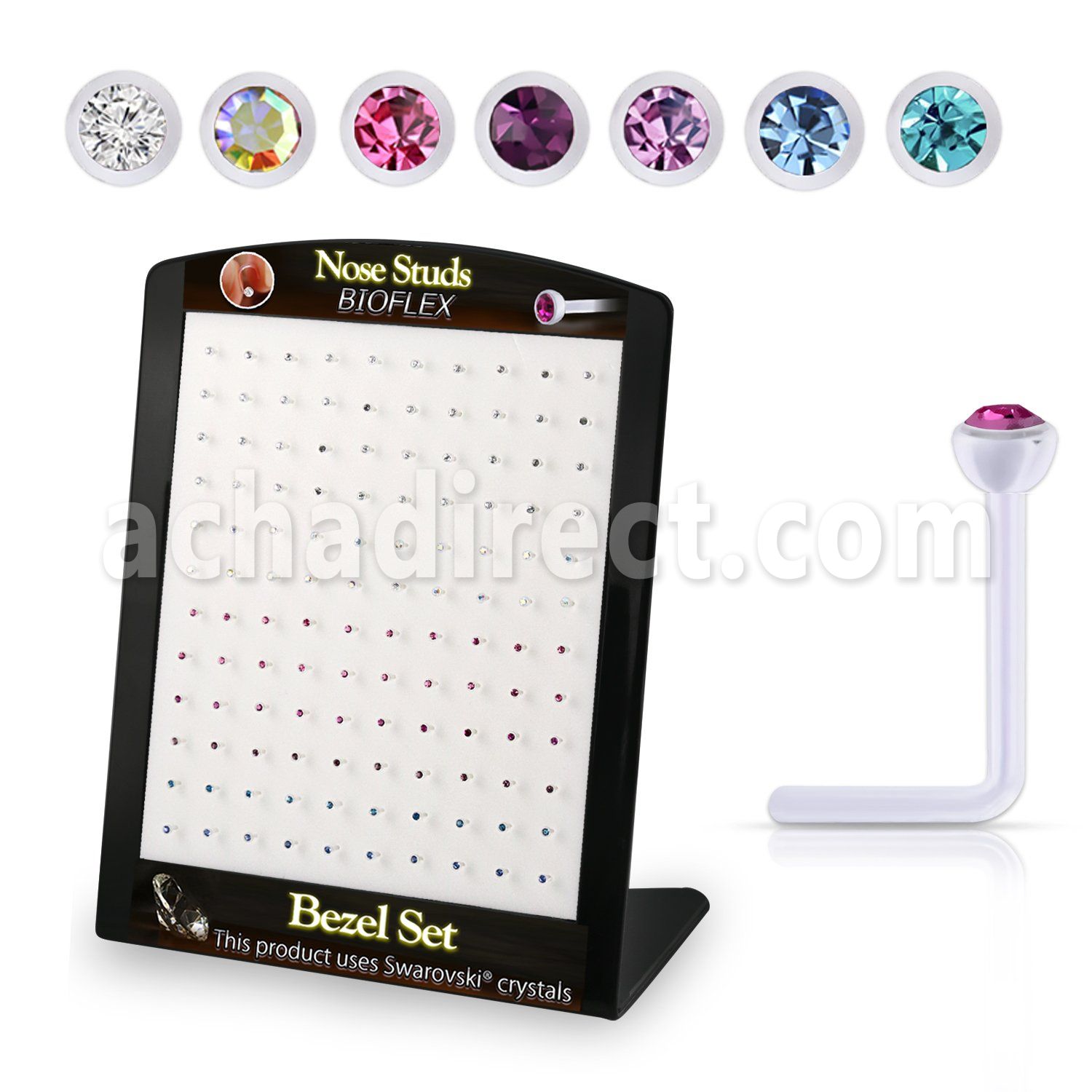 brac22 display w 120 bio  flex nose studs w 2mm crystals