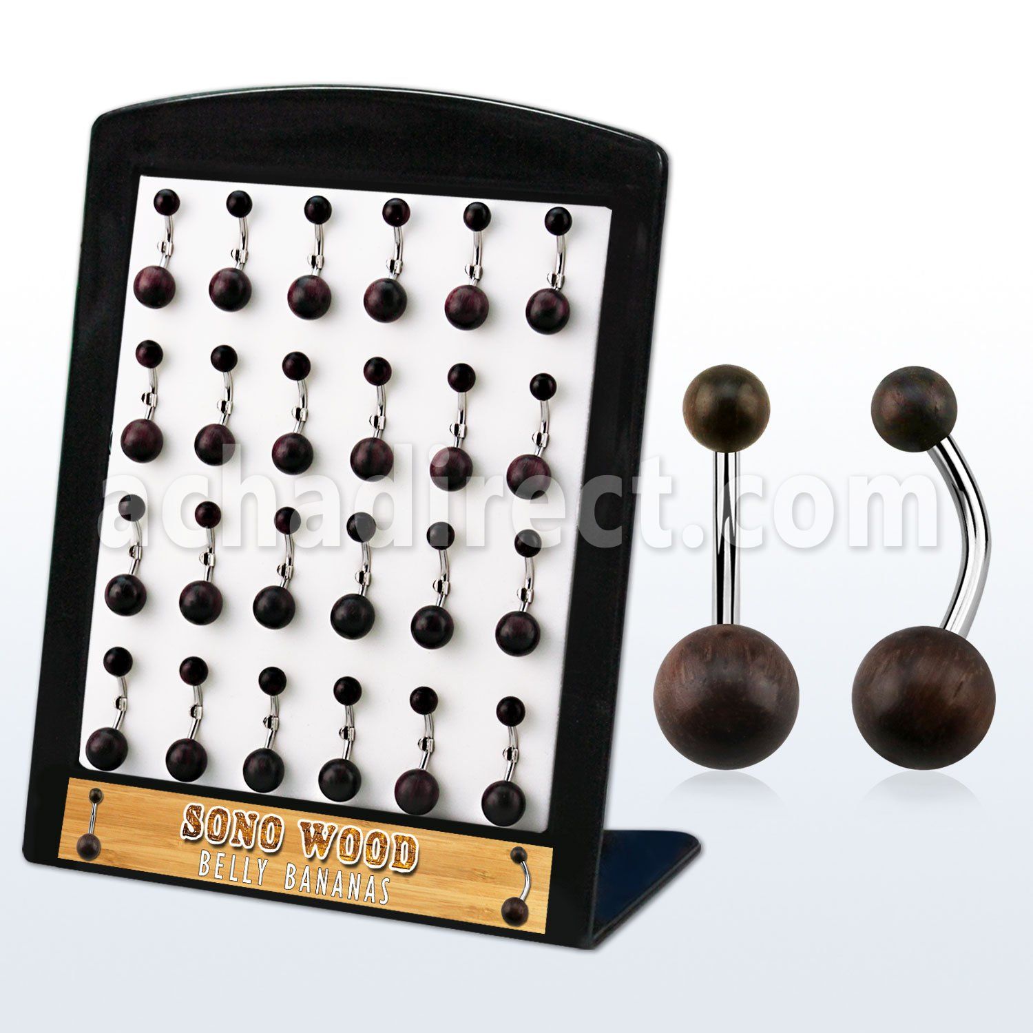 brbngsn display w 24 pcs organic belly bananas w sono wood balls