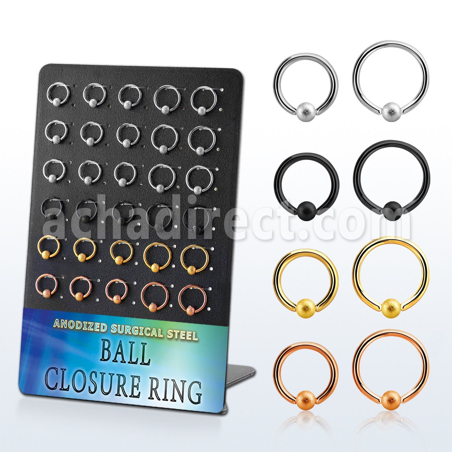 brcrt4 board w anodized steel ball closure rings 16g w 4mm ball
