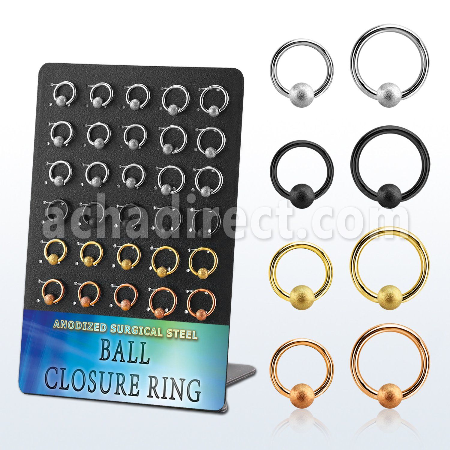 brcrt5b board w anodized steel ball closure rings 14g w 5mm ball