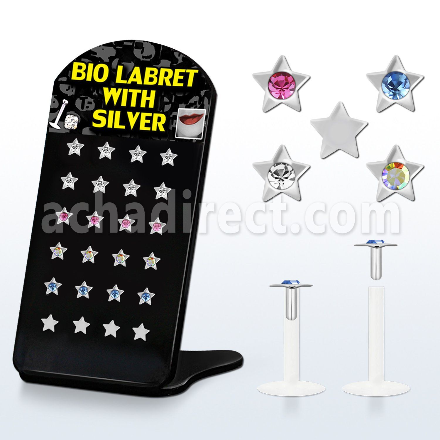 brlbi3 bioflex labret with crystalized star silver top