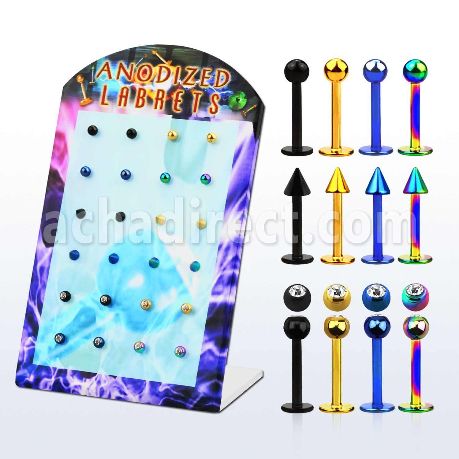 brlbt anodized 316l steel labret w 3mm ball cone jewel ball