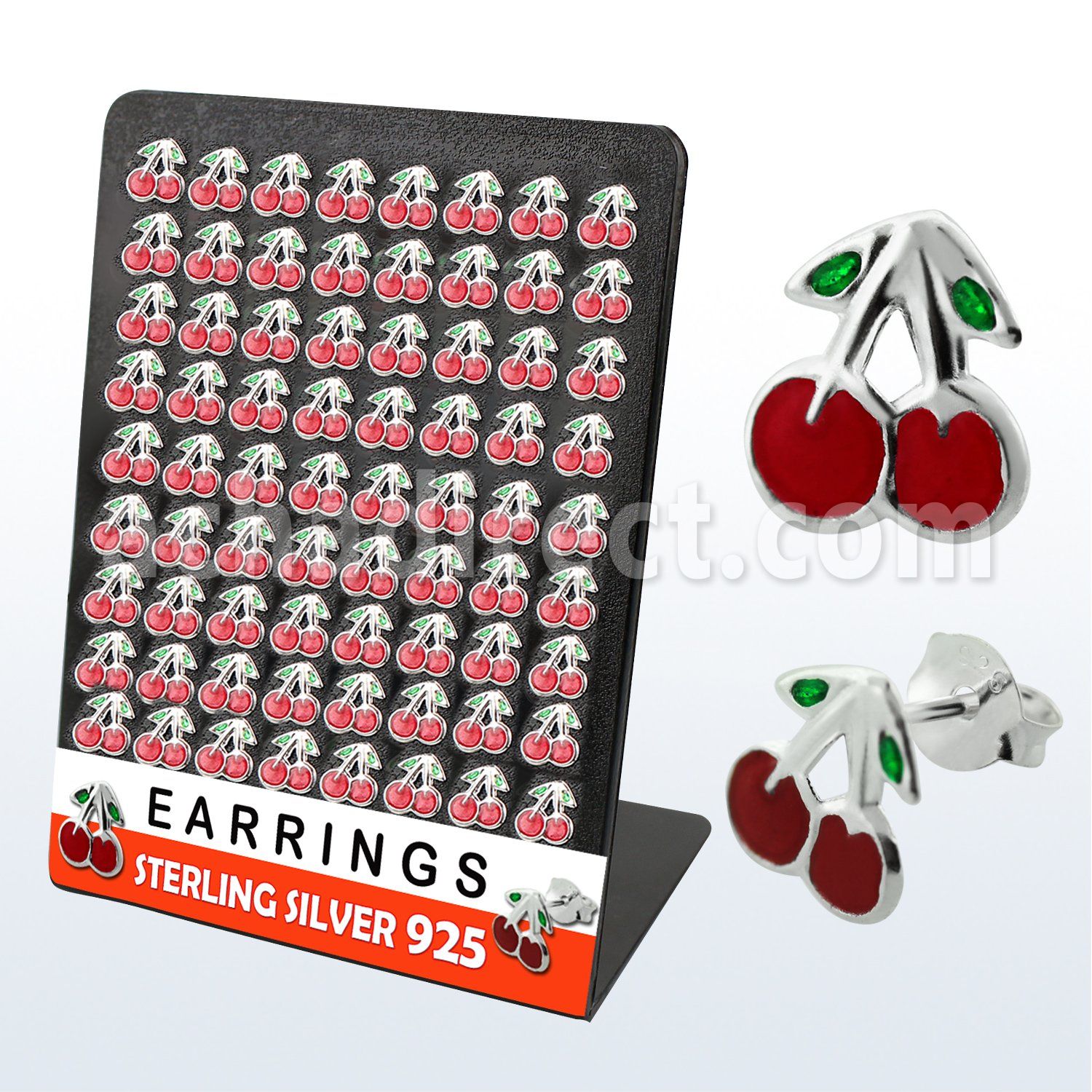 brmch silver earring stud with enamel painted cherry top