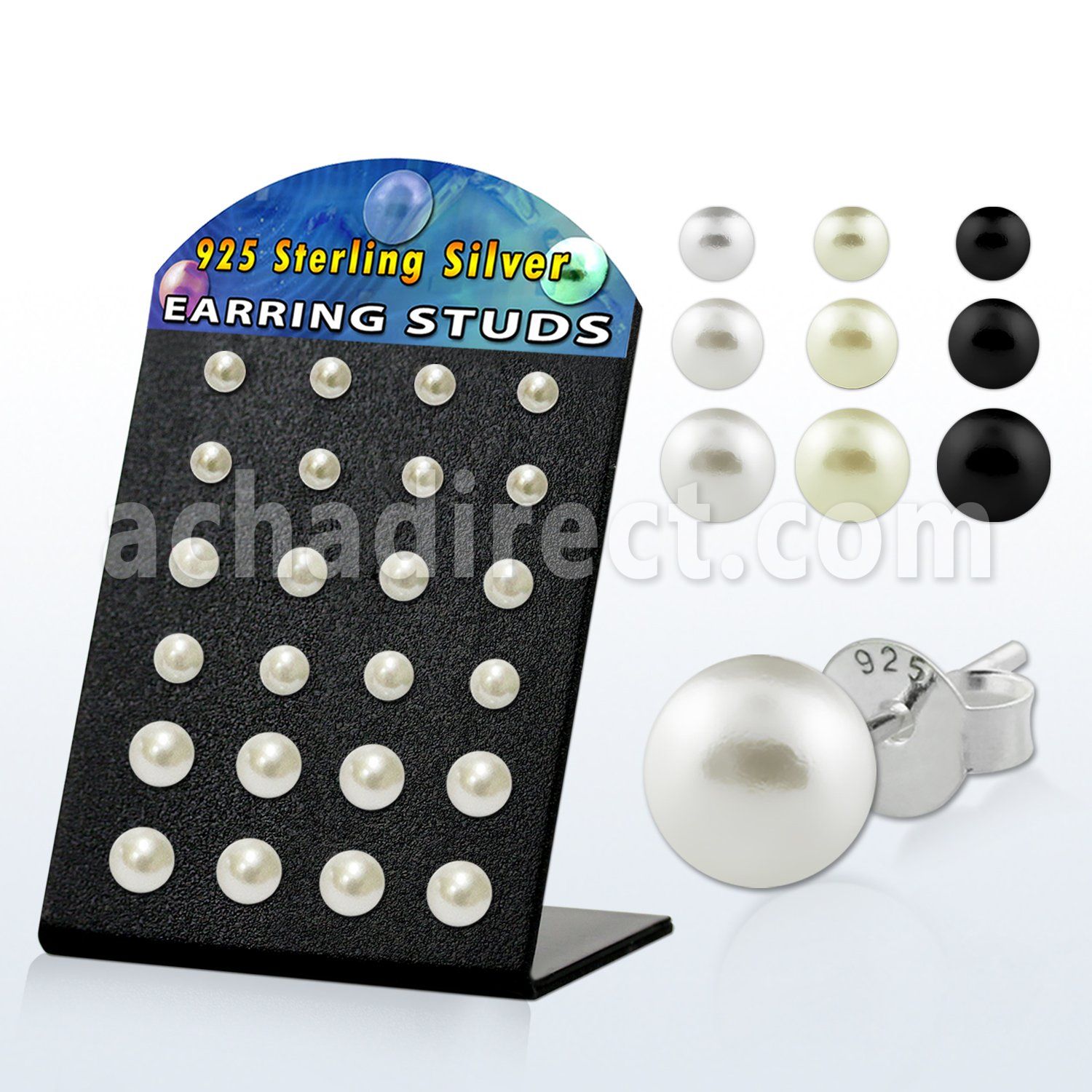brmesp2 silver faux pearl ear stud in black white pearl color