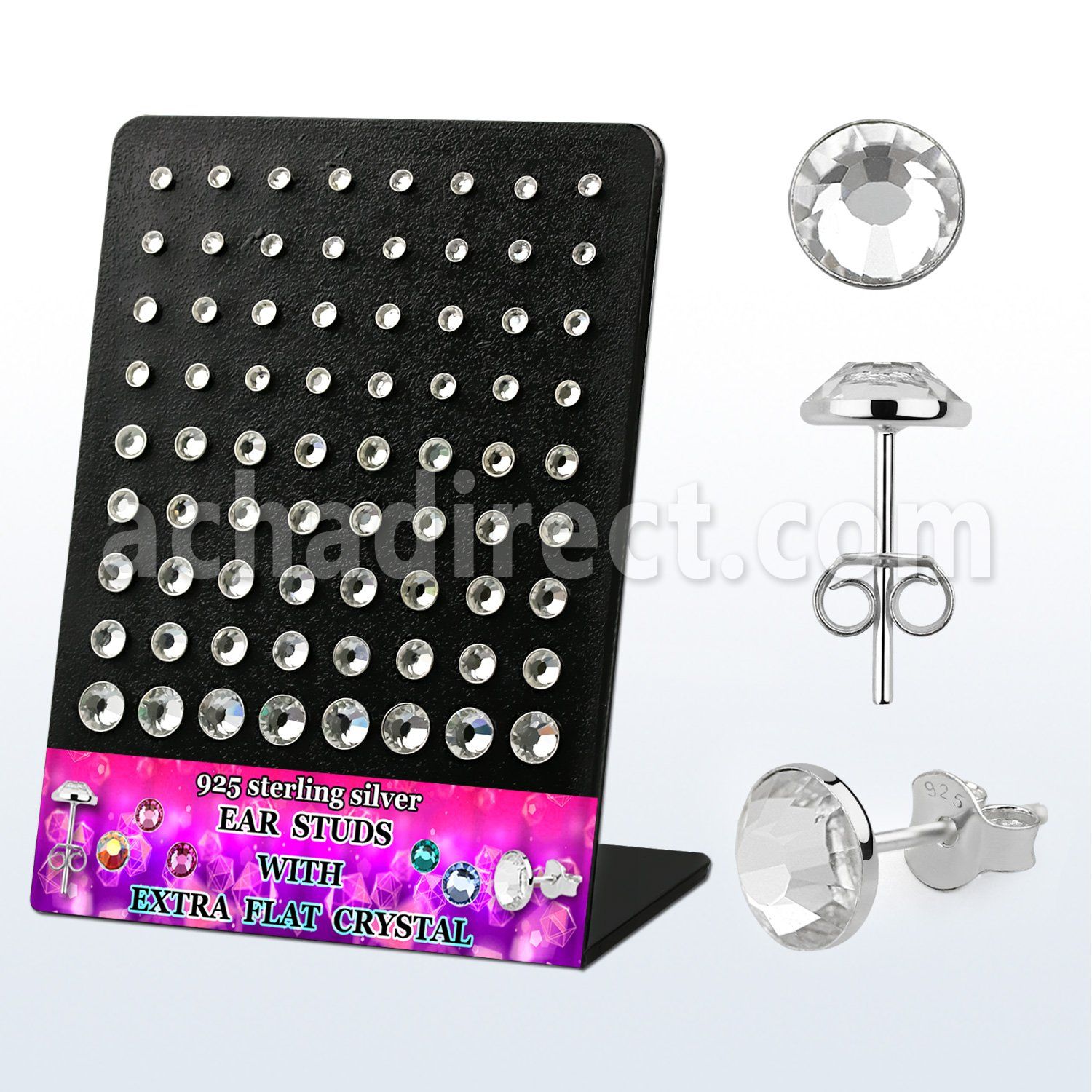 brmvfbc display w silver ear stud w extra flat clear crystal top