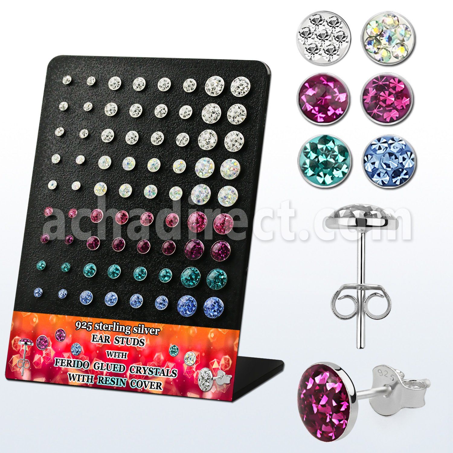 brmvfrm display w silver ear stud w crystal top with resin cover