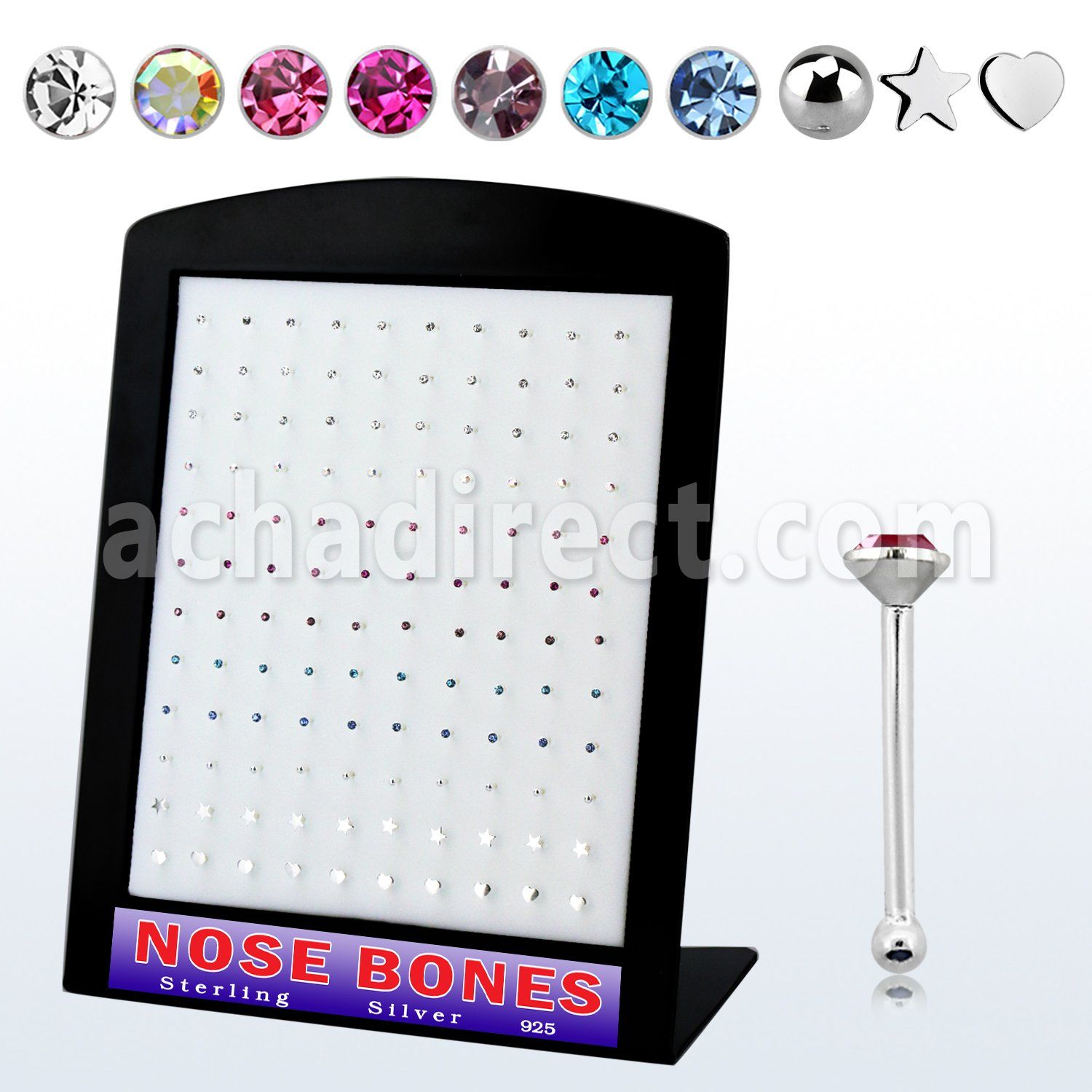 brnbm silver nose bone with w o assorted colored crystals