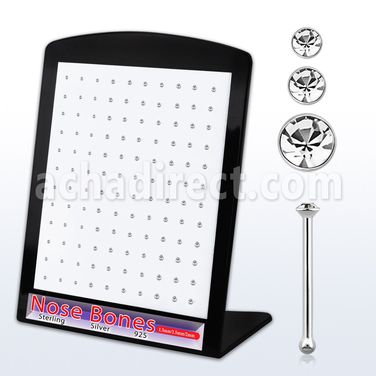 brnbmc7 display w 120 silver nose bone w mixed clear crystal top